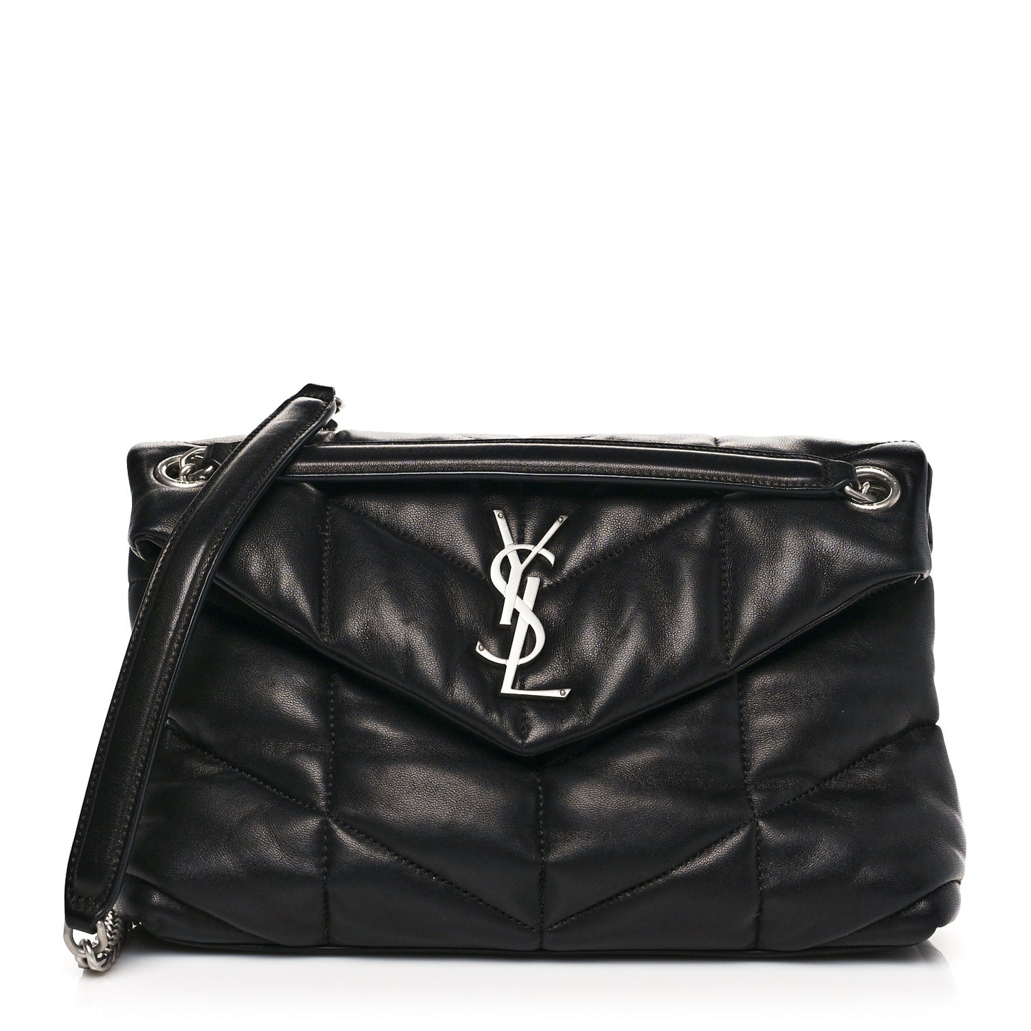 Lambskin Quilted Small Loulou Puffer Monogram Chain Satchel Black