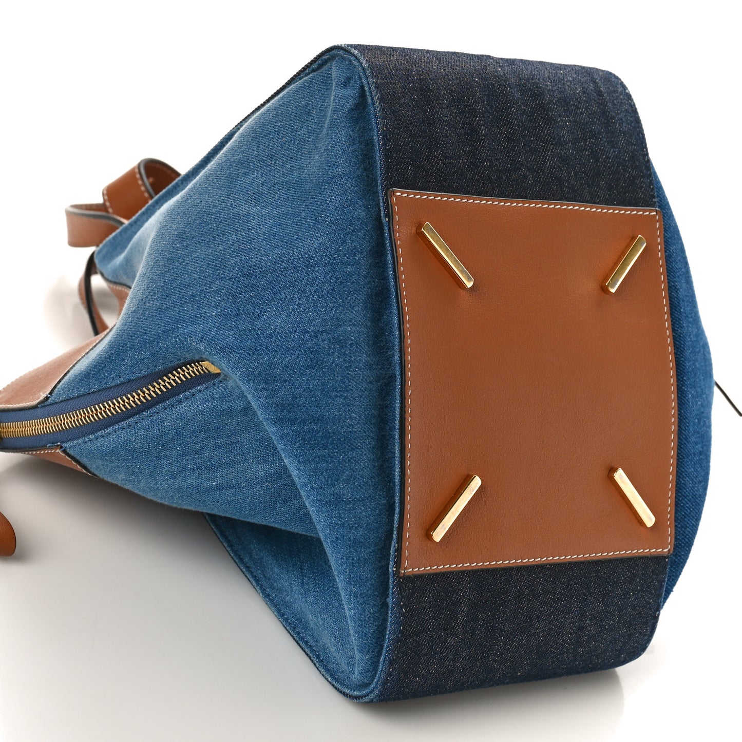 Calfskin Denim Small Hammock Shoulder Bag Blue Tan