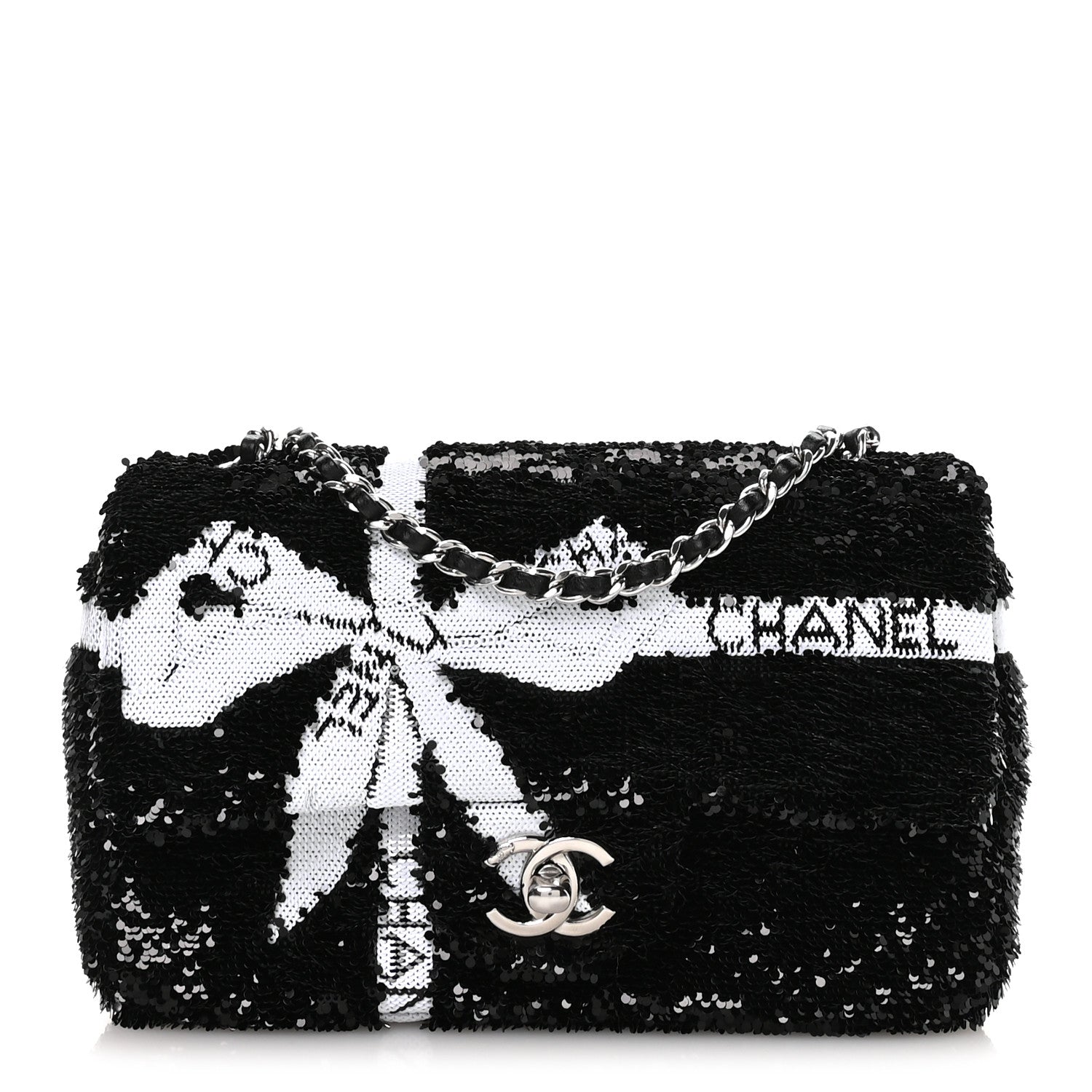 CHANEL白黒リボン2ロール200m Chanel Sequin Ribbon Small Rectangular Flap Black White 1834364