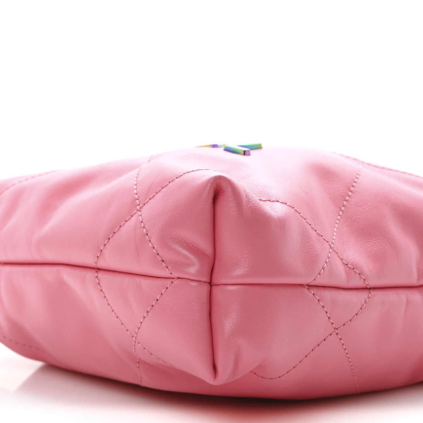 Shiny Calfskin Quilted Rainbow Metal Mini Chanel 22 Coral Pink