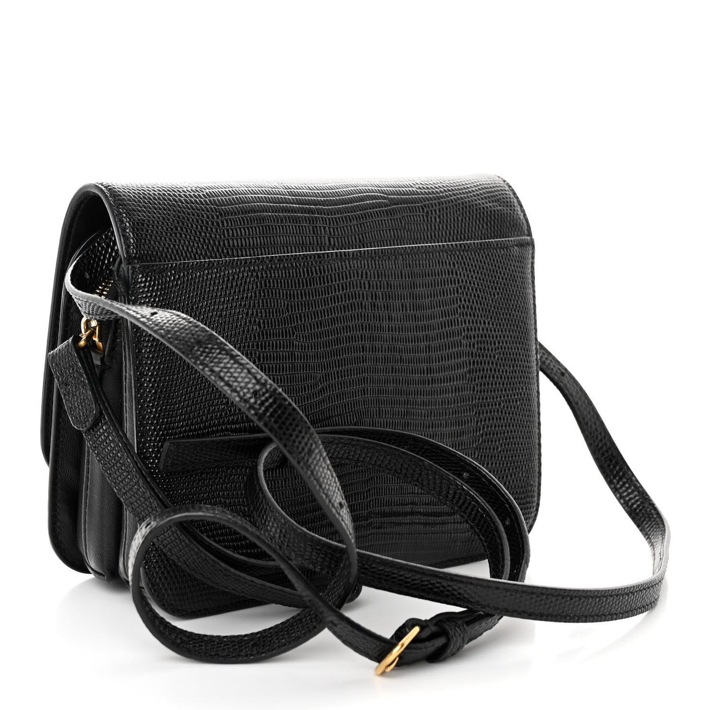 Patent Calfskin Lizard Embossed Small B Crossbody Bag Black