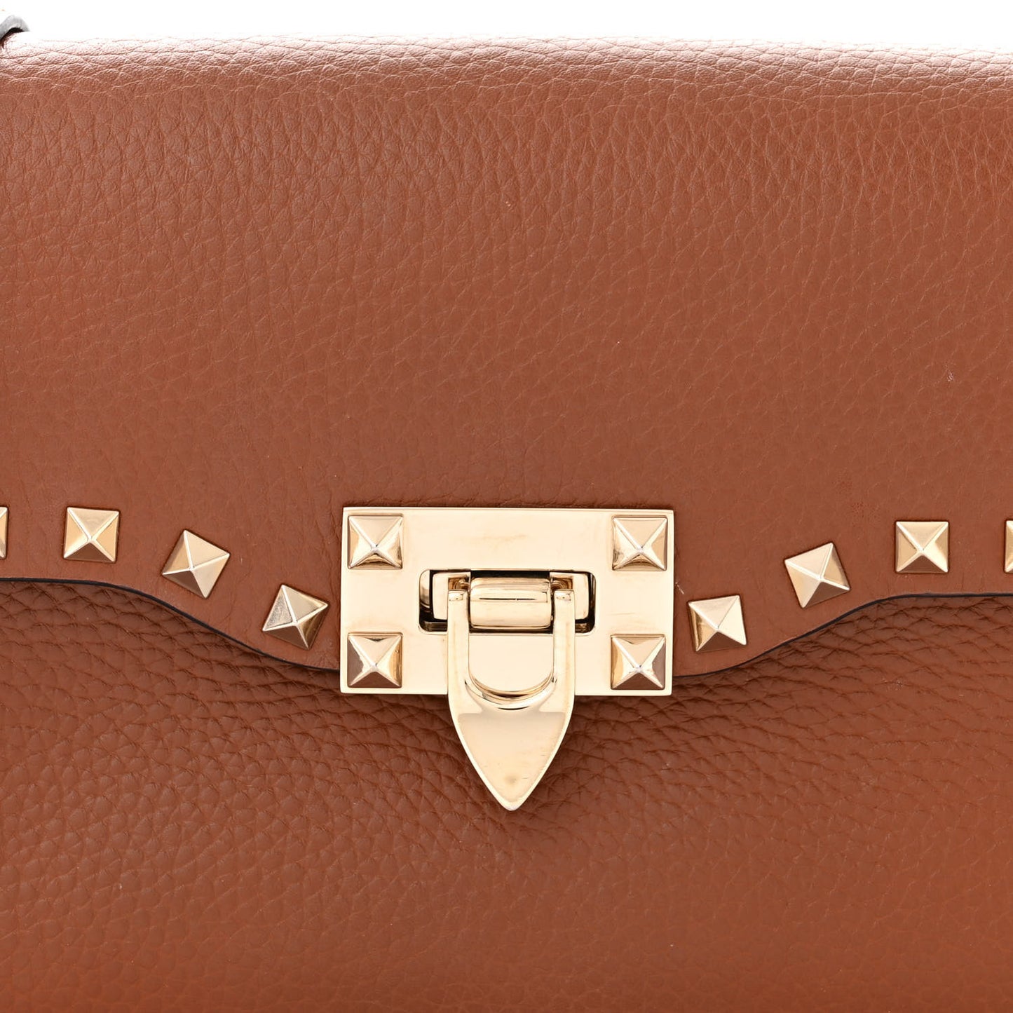 Pebbled Calfskin Medium Rockstud Flip Lock Crossbody Bag Saddle Brown