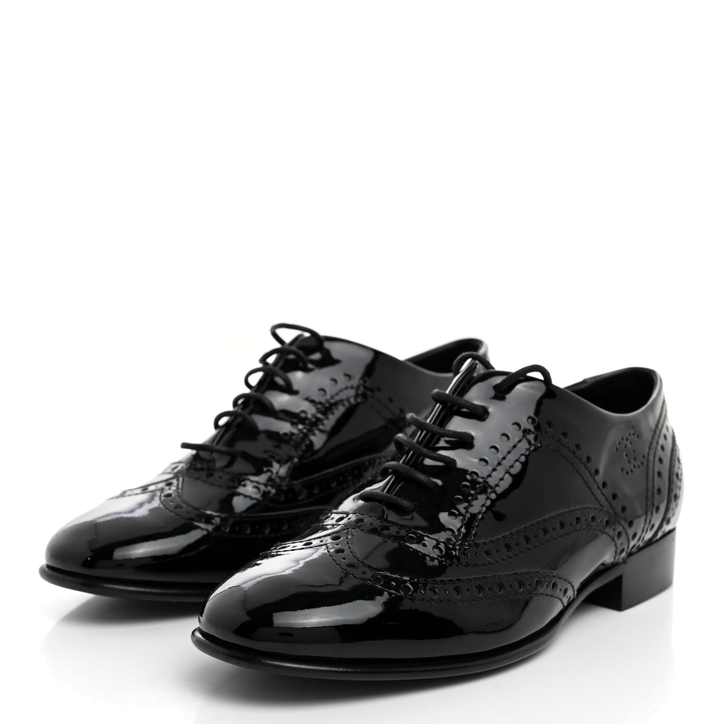 Patent Calfskin Lace Up Oxfords 35.5 Black