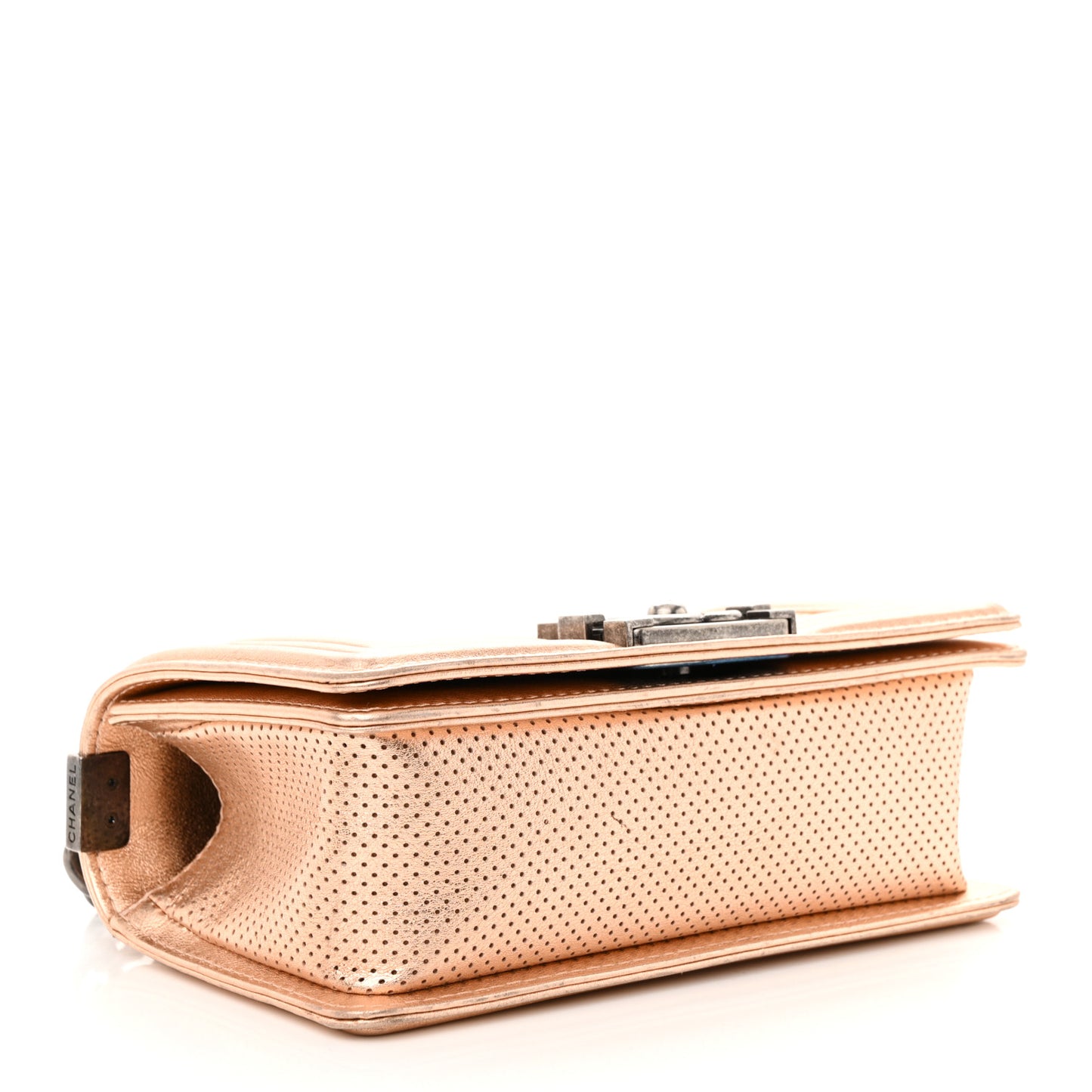 Metallic Calfskin Perforated Small Boy Flap Gold