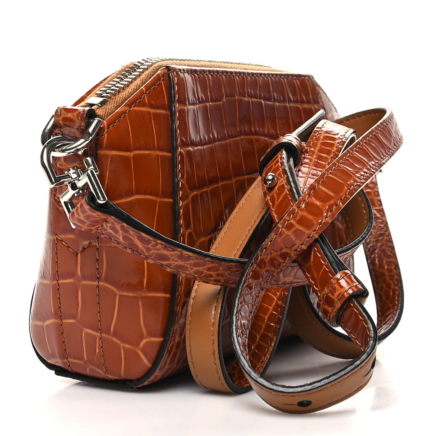 Calfskin Crocodile Embossed Nano Antigona Tan