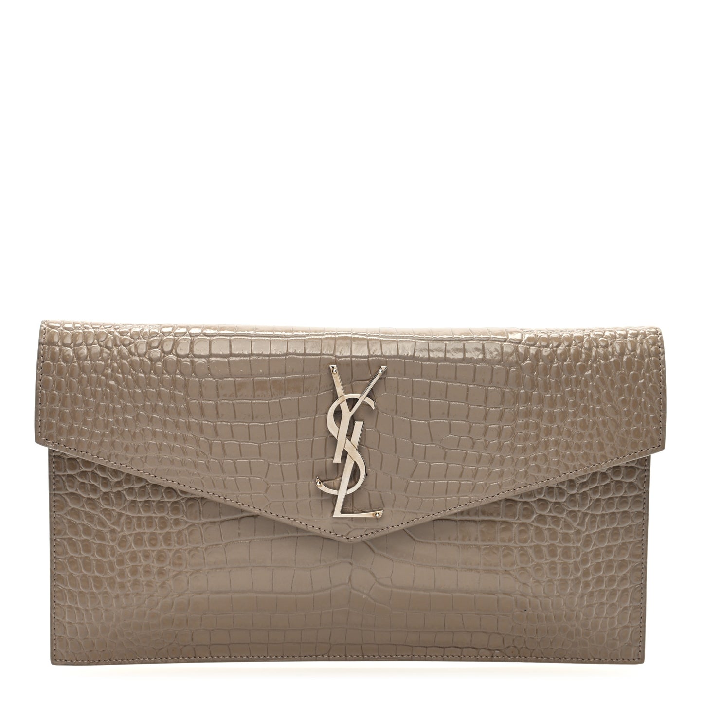 Calfskin Crocodile Embossed Uptown Monogram Pouch Brown