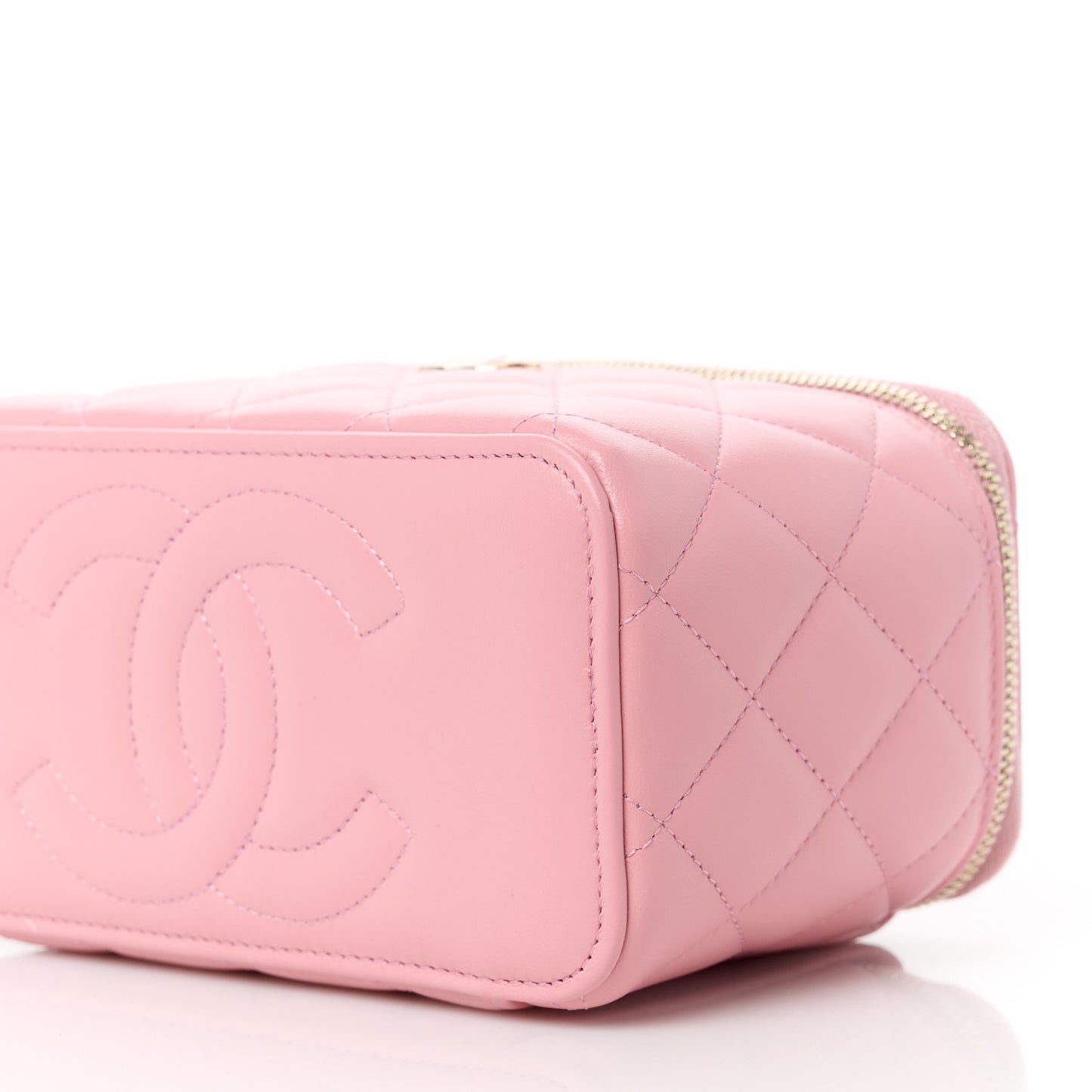 Lambskin Quilted Small Top Handle Vanity Case With Chain Light Pink Light Pink