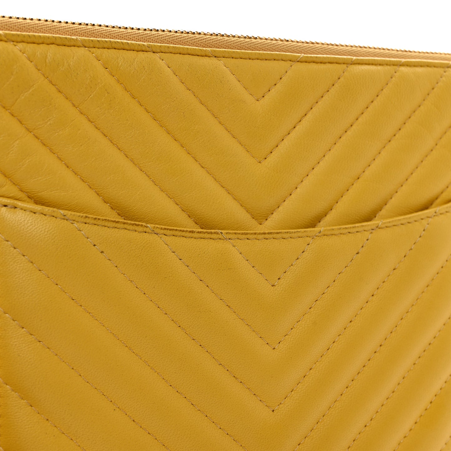 Lambskin Chevron Quilted Charms Medium Cosmetic Case Yellow
