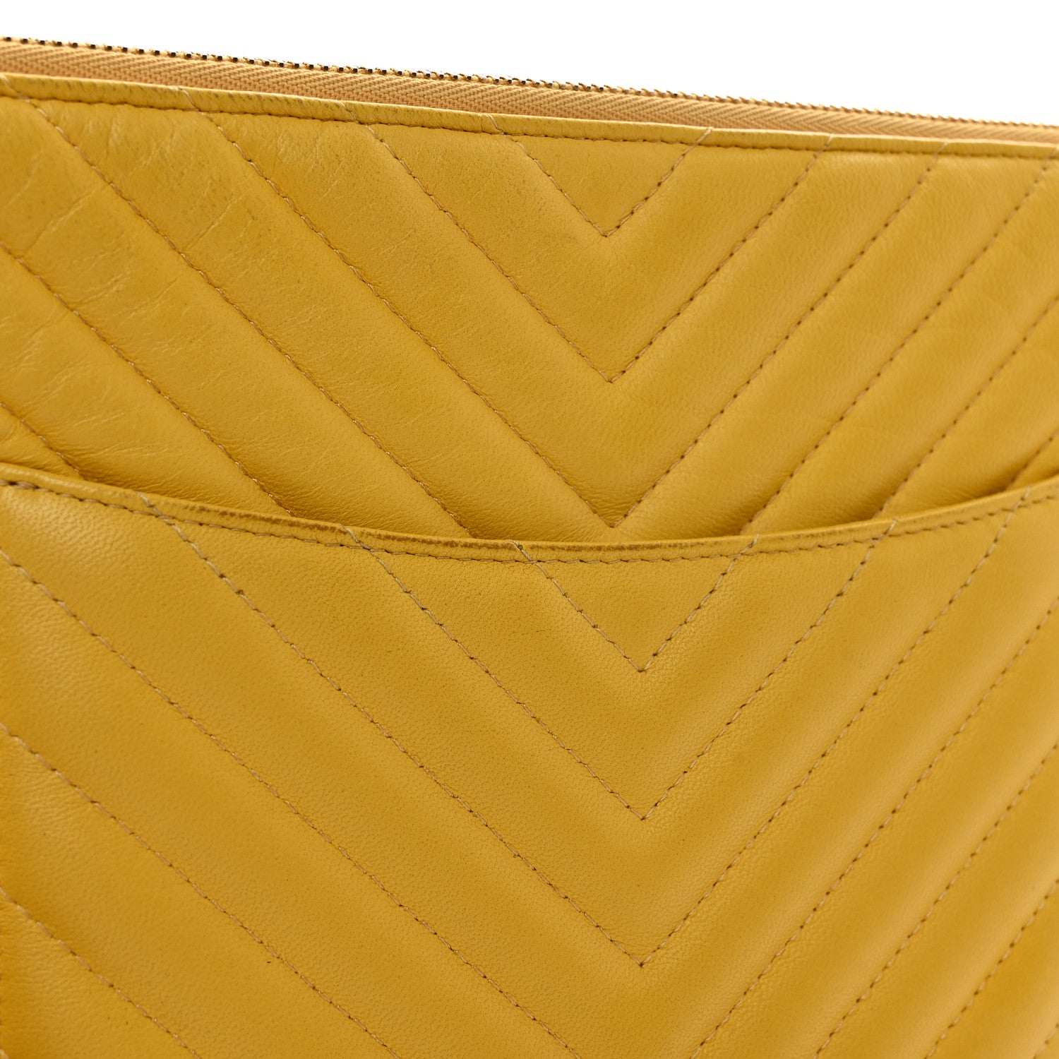 Chanel Lambskin Chevron Quilted Charms Medium Cosmetic Case Yellow 9 of 10