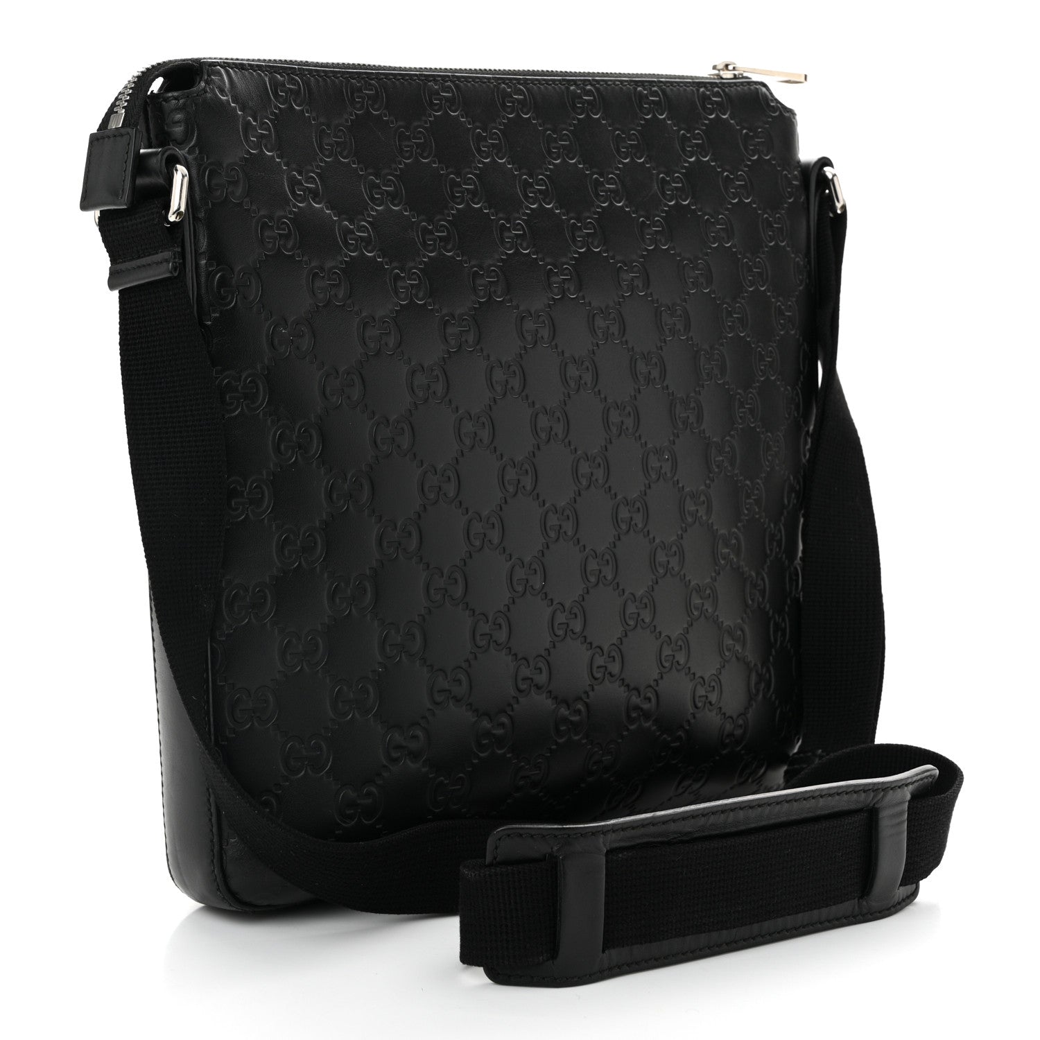 Gucci Guccissima Signature Medium Flat Messenger Bag Black 3 of 10