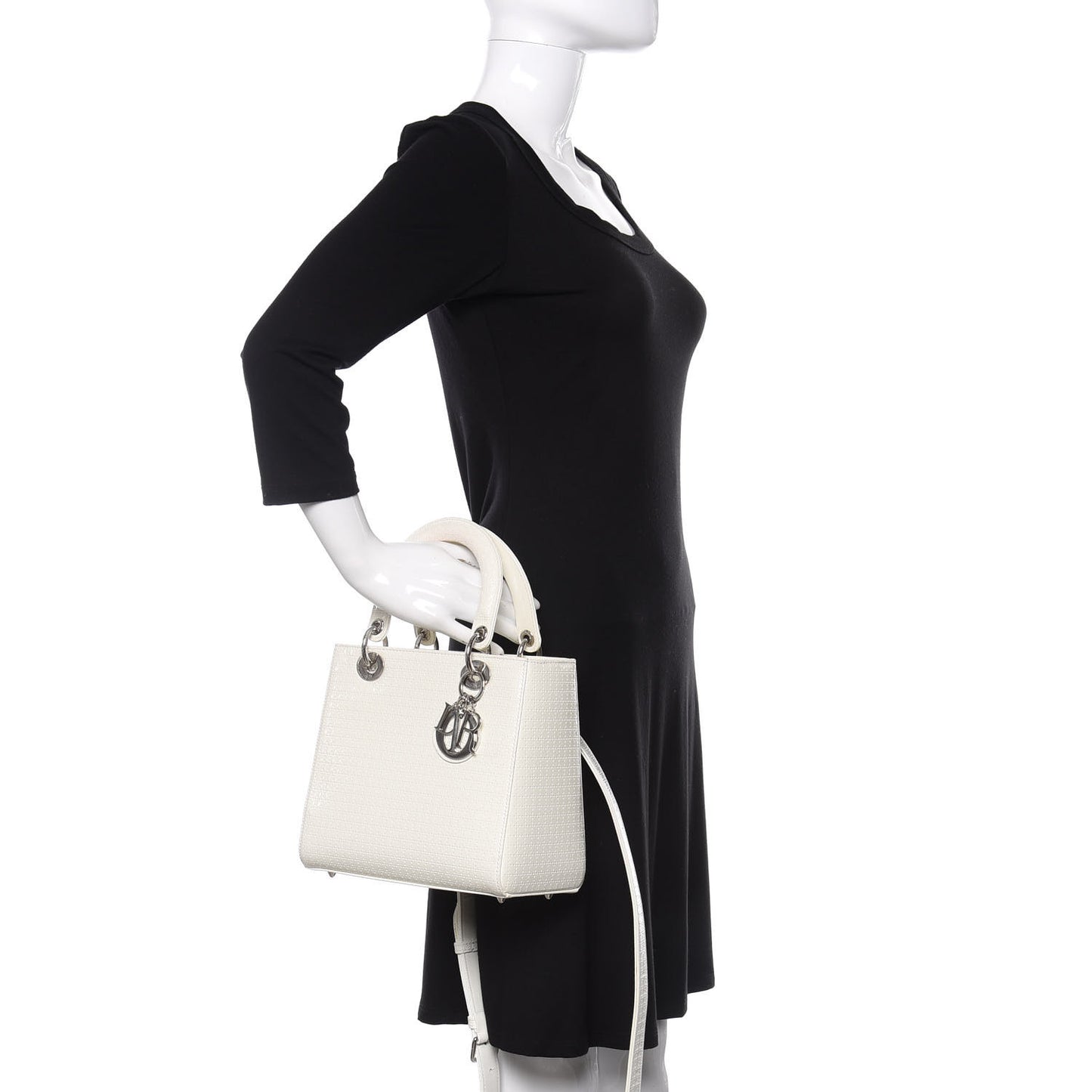 Patent Micro Cannage Medium Lady Dior White