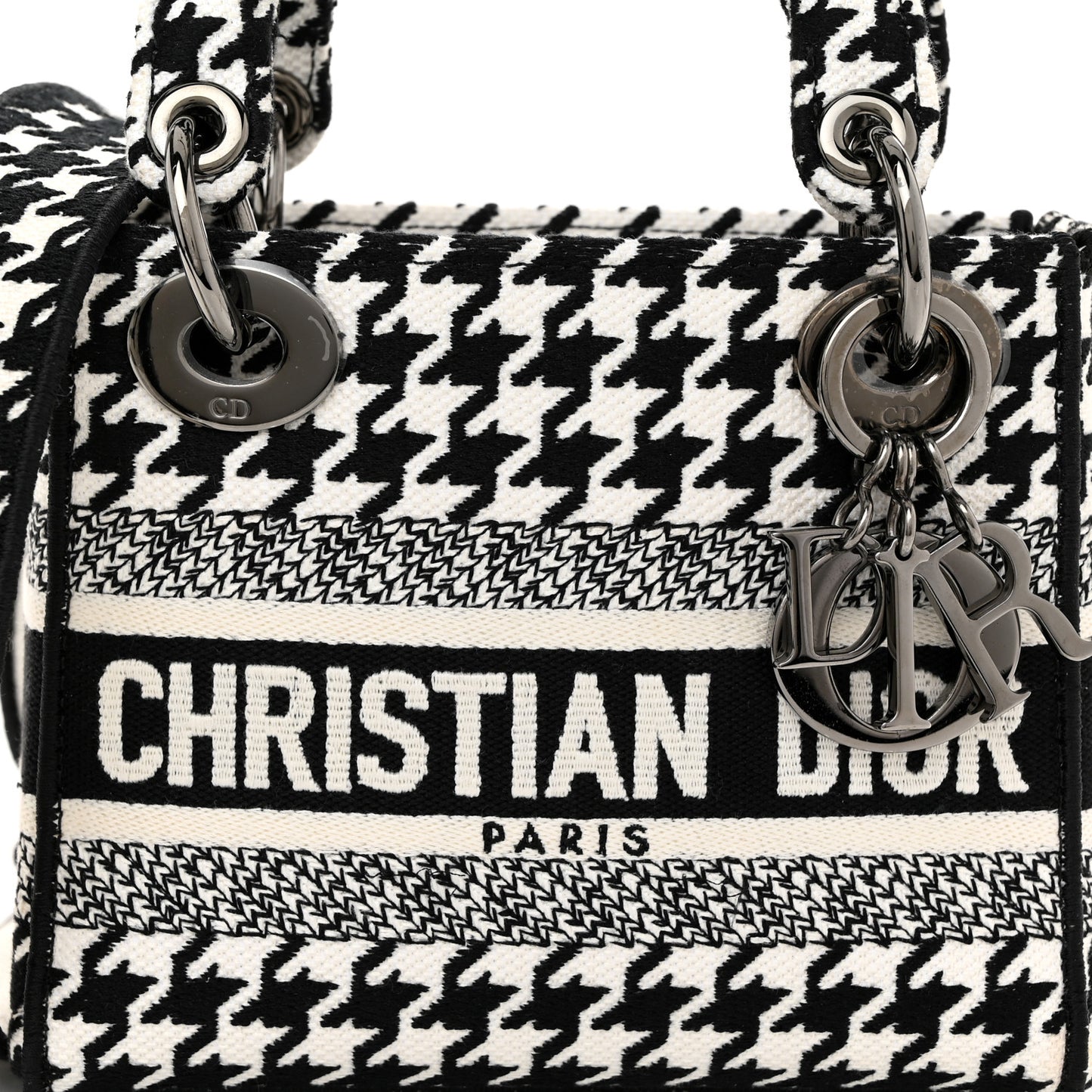 Canvas Houndstooth Embroidered Mini Lady D-Lite Black White