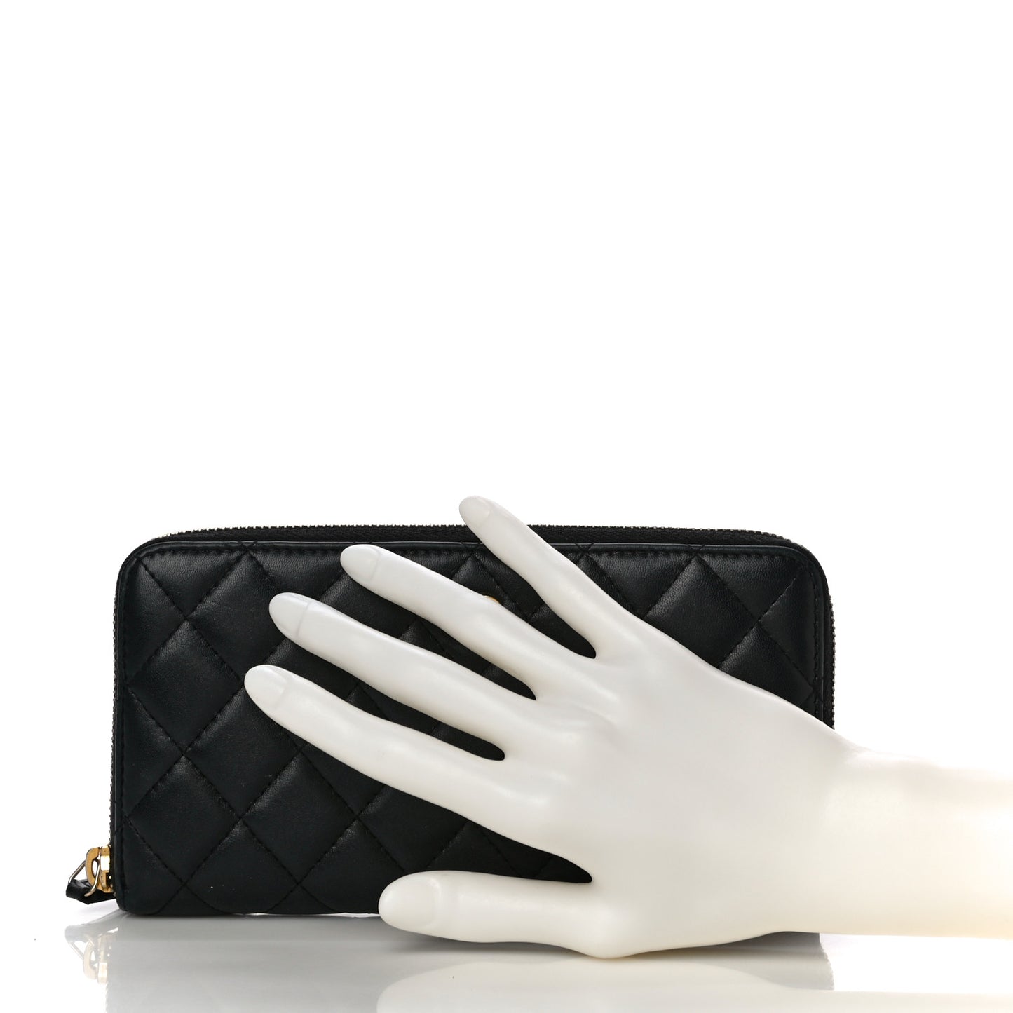 Lambskin Quilted Large Gusset Zip Around Wallet Black