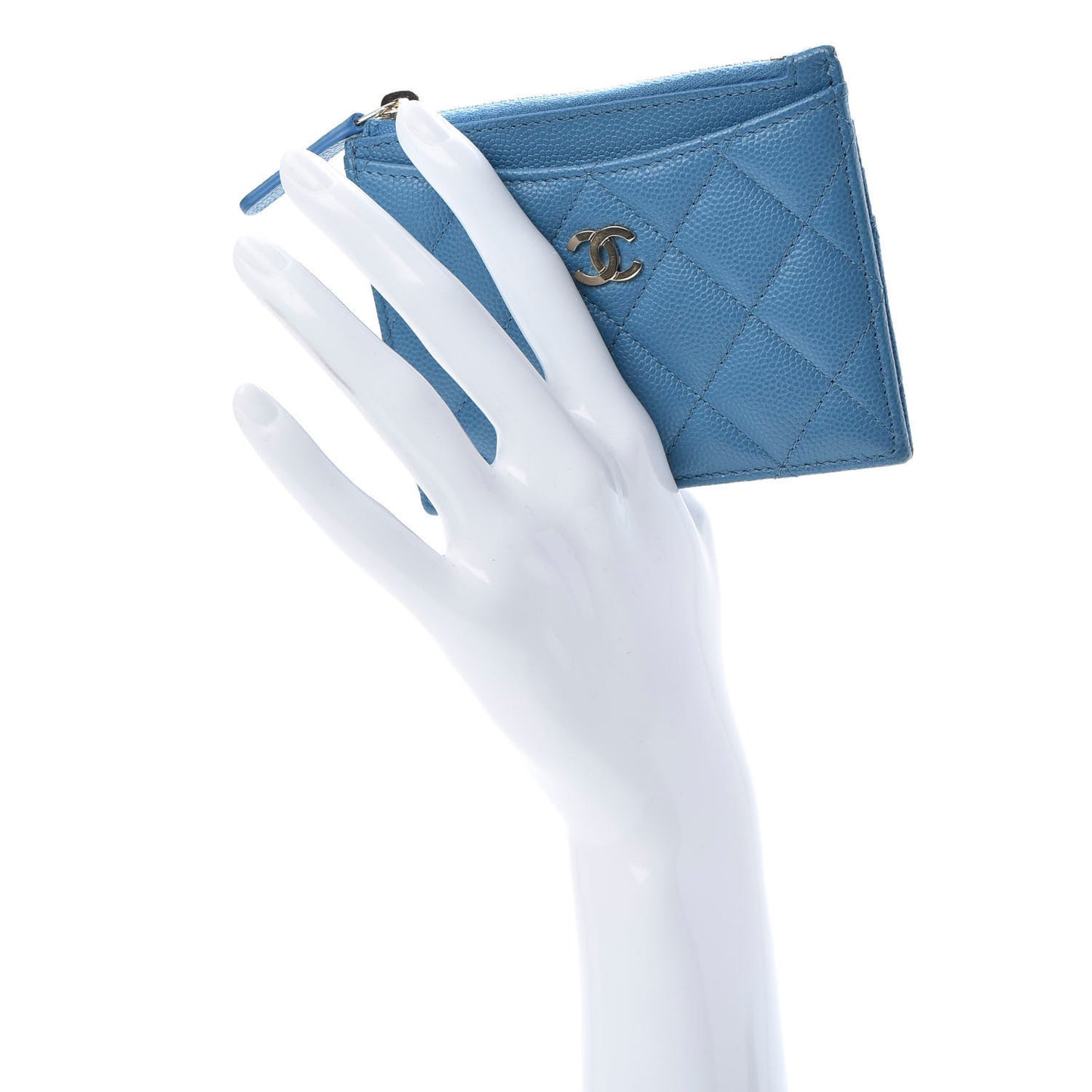 Caviar Quilted CC Zip Card Holder Blue