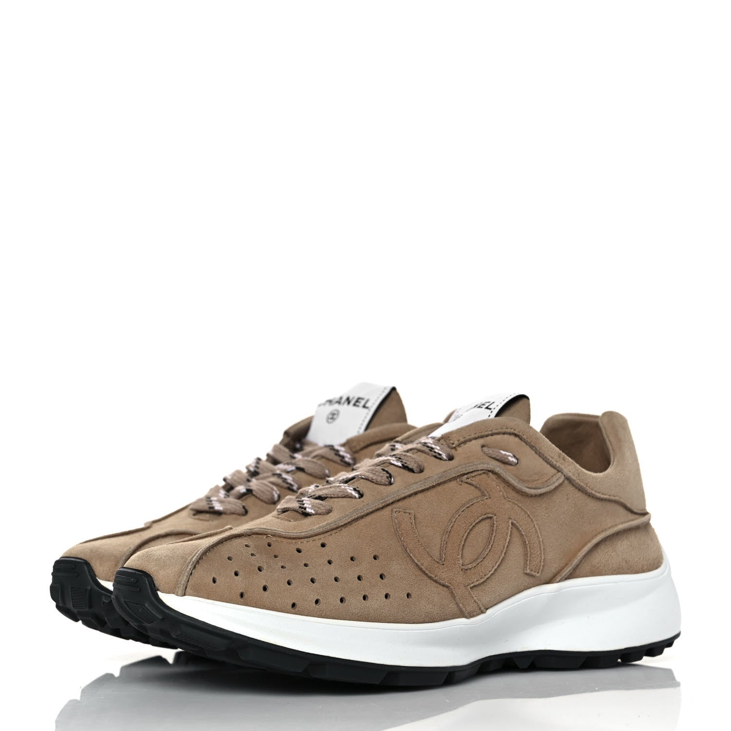 Chanel Suede Goatskin CC Sneakers 38.5 Dark Beige 3 of 9