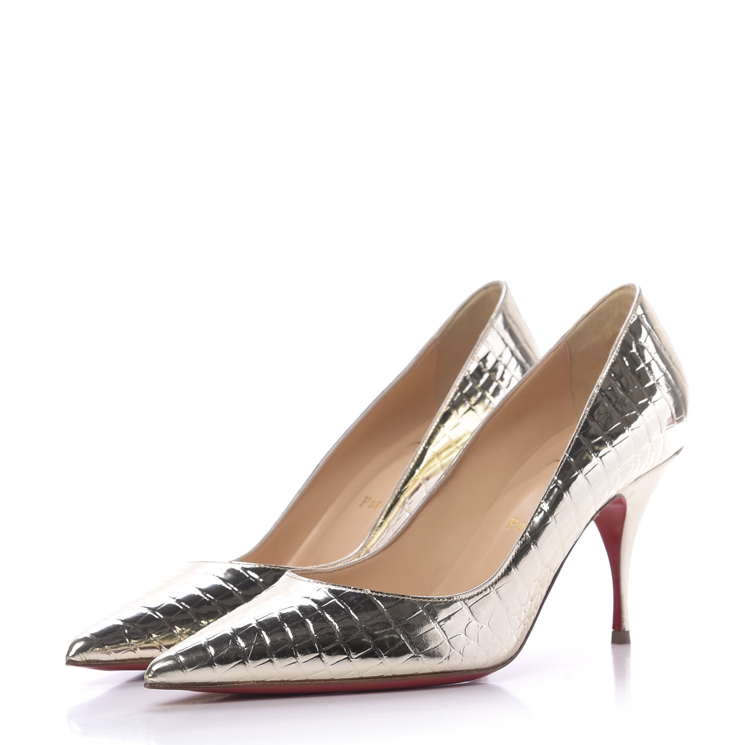 Christian Louboutin Metallo Cocco Clare 80 Pumps 37 Platine 3 of 9