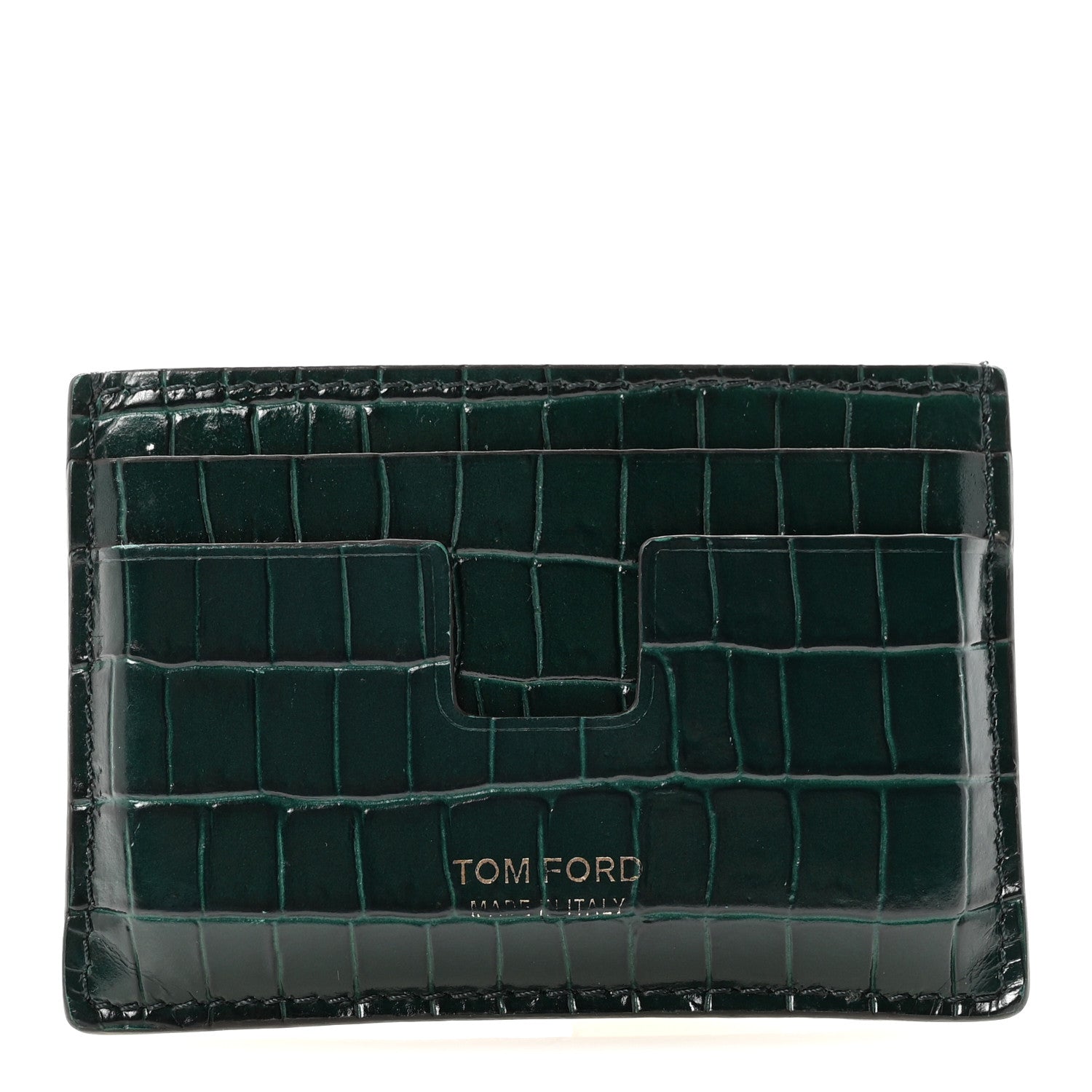 Tom Ford Calfskin Alligator Embossed Card Holder Bottle Green