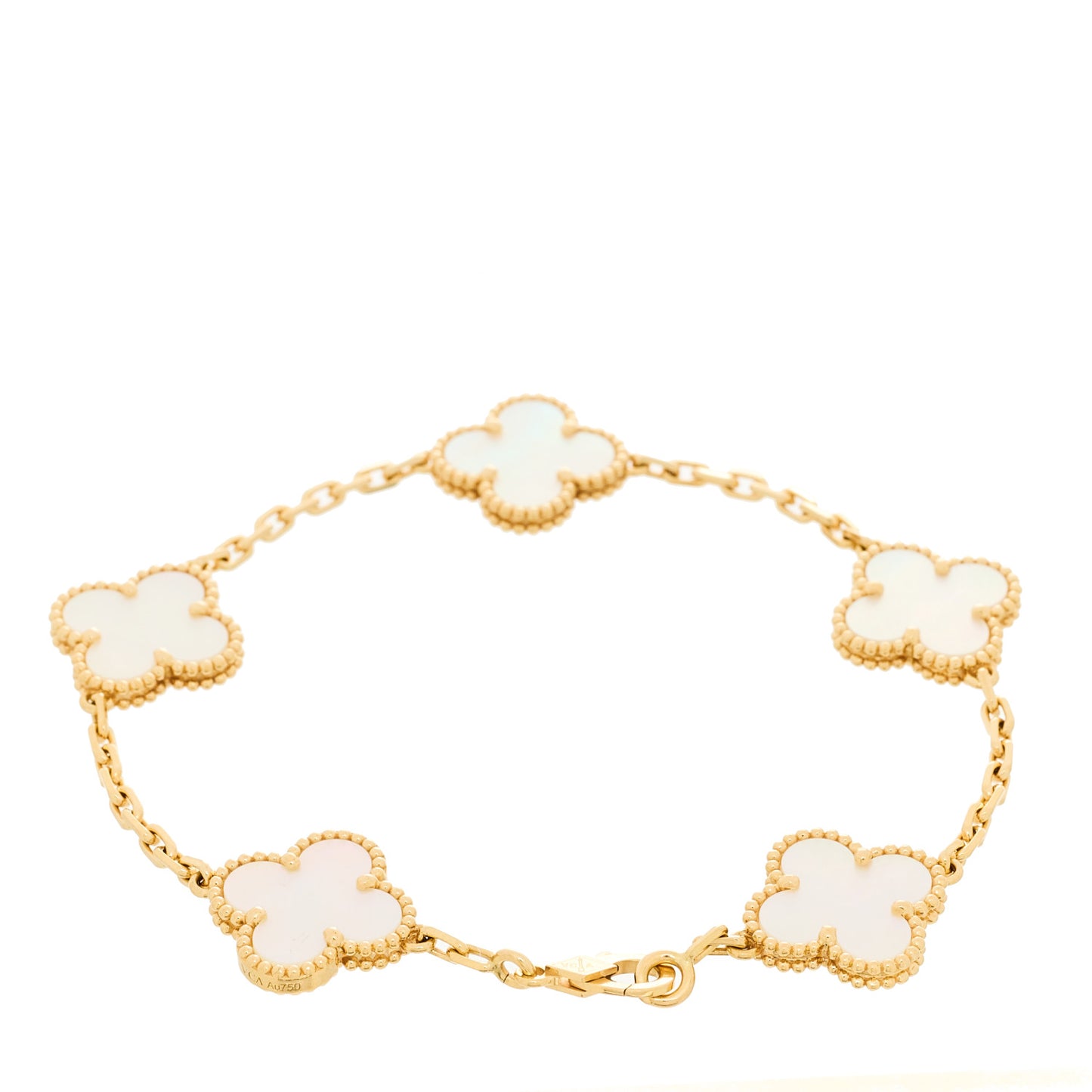 18K Yellow Gold Mother of Pearl 5 Motifs Vintage Alhambra Bracelet