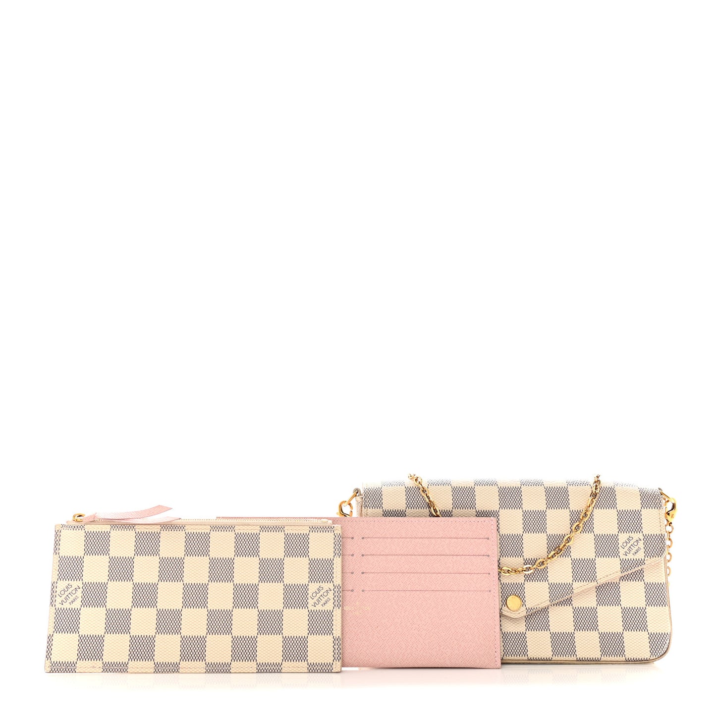 Damier Azur Pochette Felicie Chain Wallet Rose Ballerine