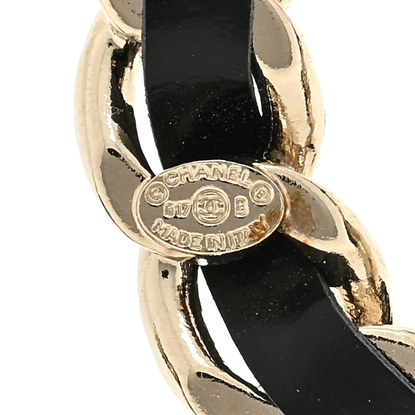 Lambskin Crystal Chain CC Charms Brooch Black Gold