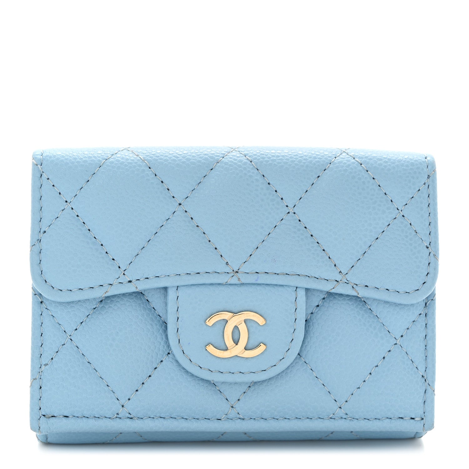 Chanel Caviar Quilted Double Flap Wallet Light Blue 1470623