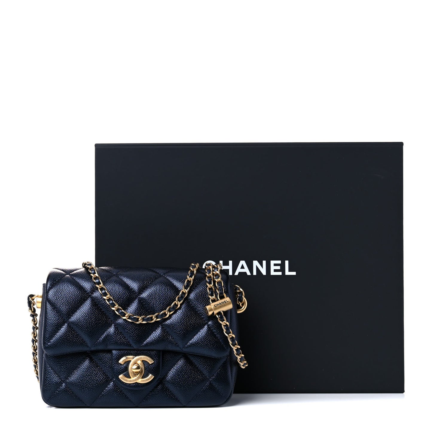 Iridescent Caviar Quilted Mini My Perfect Flap Dark Blue