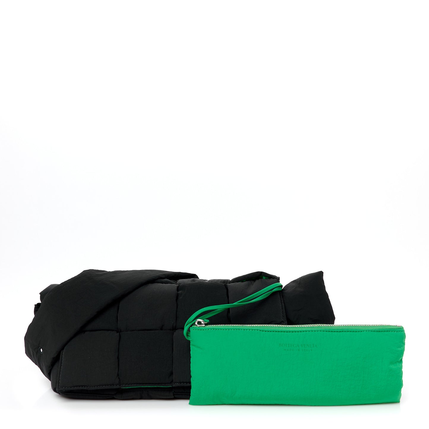 Nylon Intrecciato Padded Tech Cassette Bag Black Green