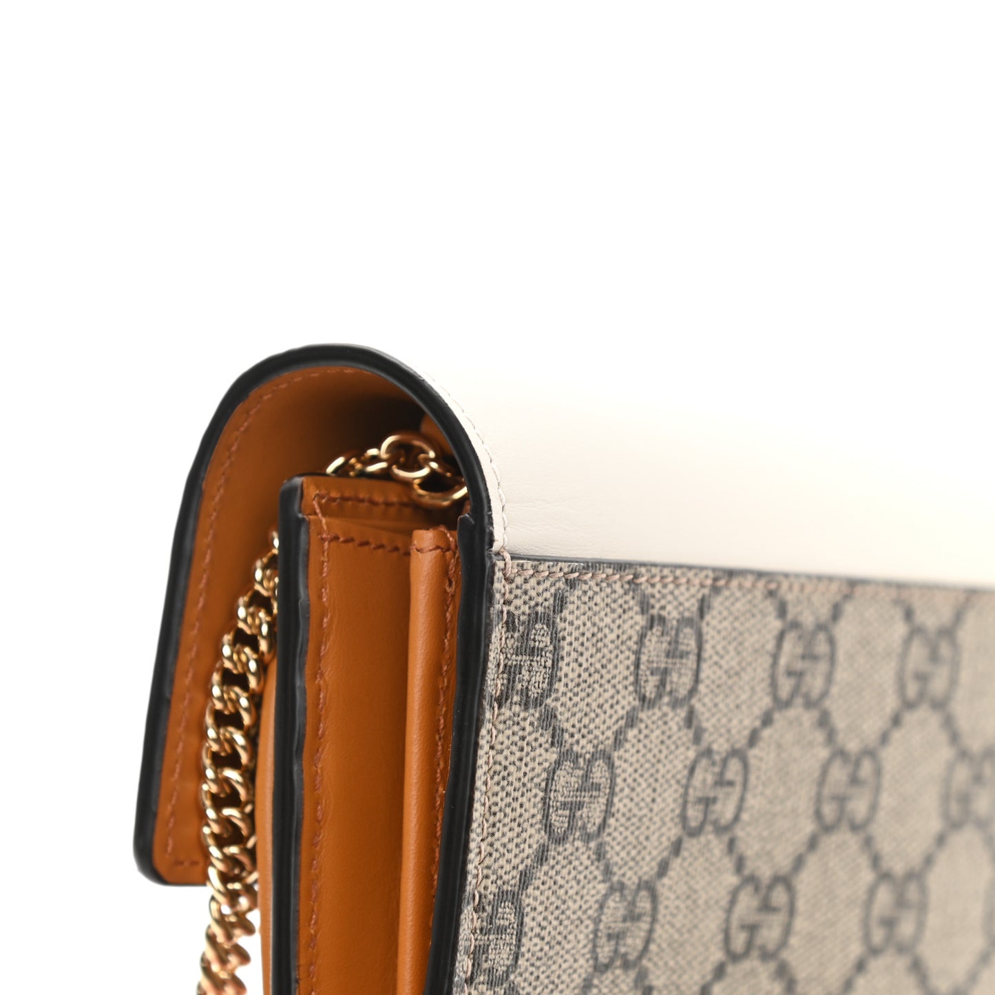 GG Supreme Monogram Calfskin Padlock Chain Wallet Beige Mystic White Sun Oil