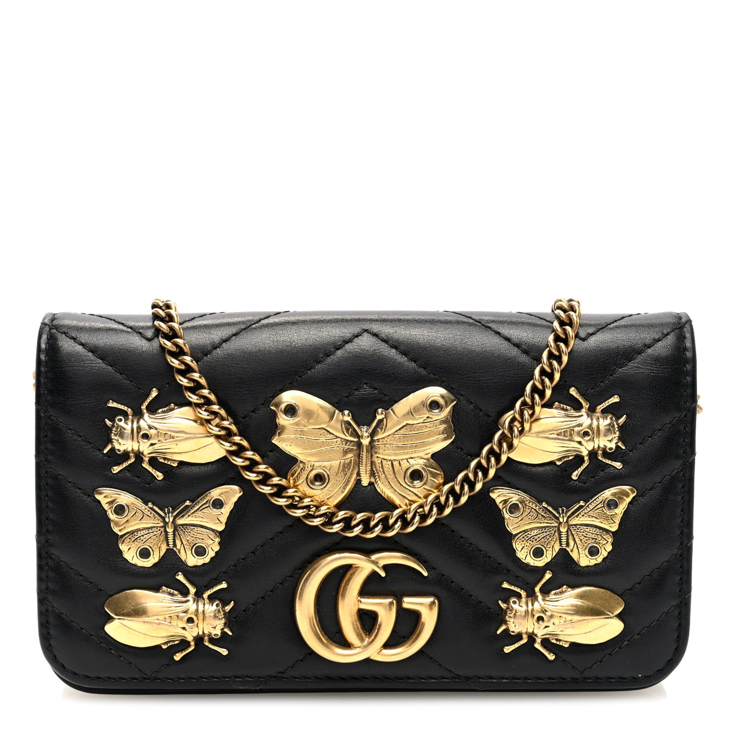 Calfskin Matelasse Mini Animal Studs GG Marmont Bag Black