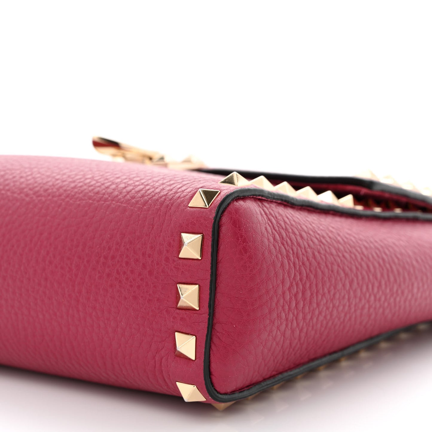 Pebbled Calfskin Rockstud Flip Lock Flap Messenger Raspberry