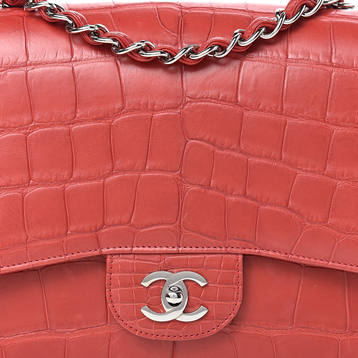 Matte Alligator Jumbo Single Flap Red