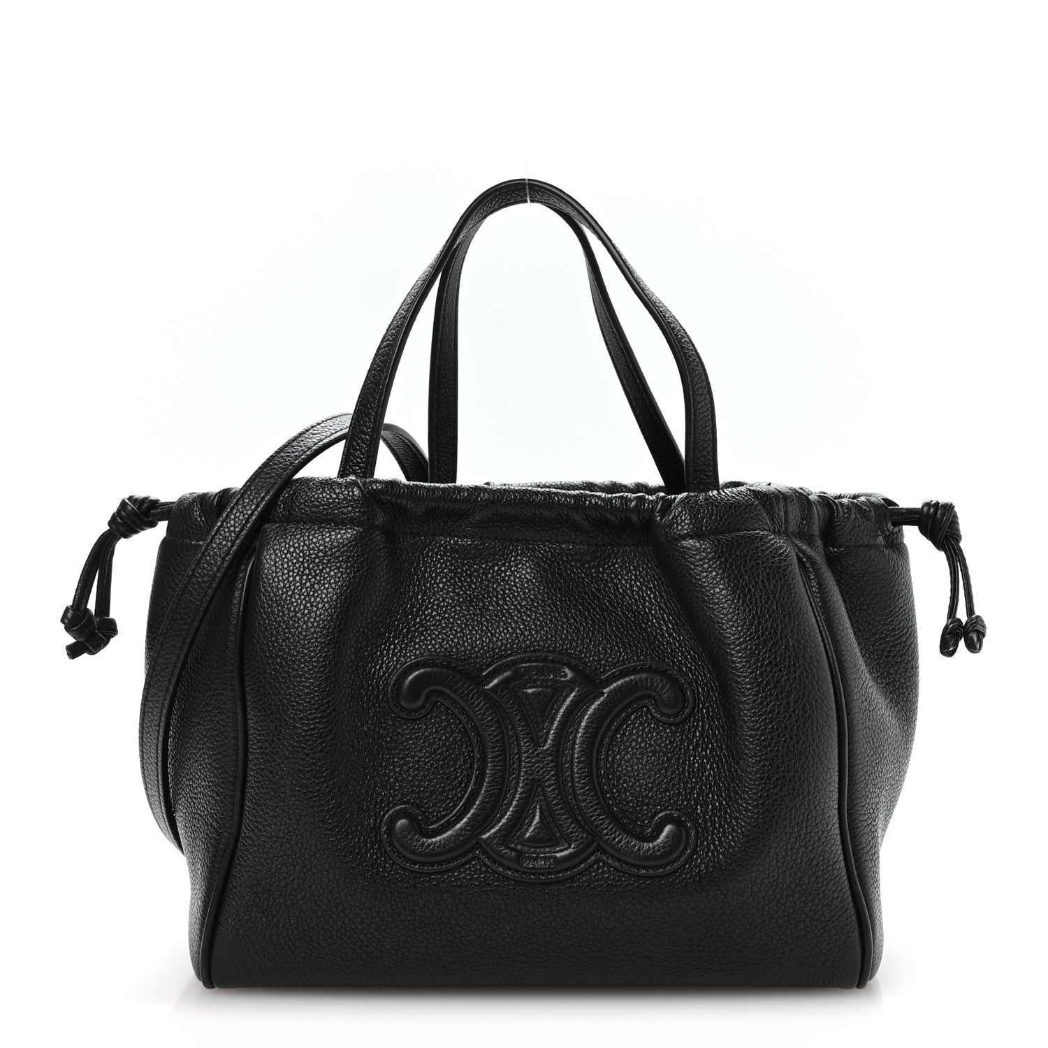Celine Calfskin Cuir Small Triomphe Cabas Drawstring Black 1849836