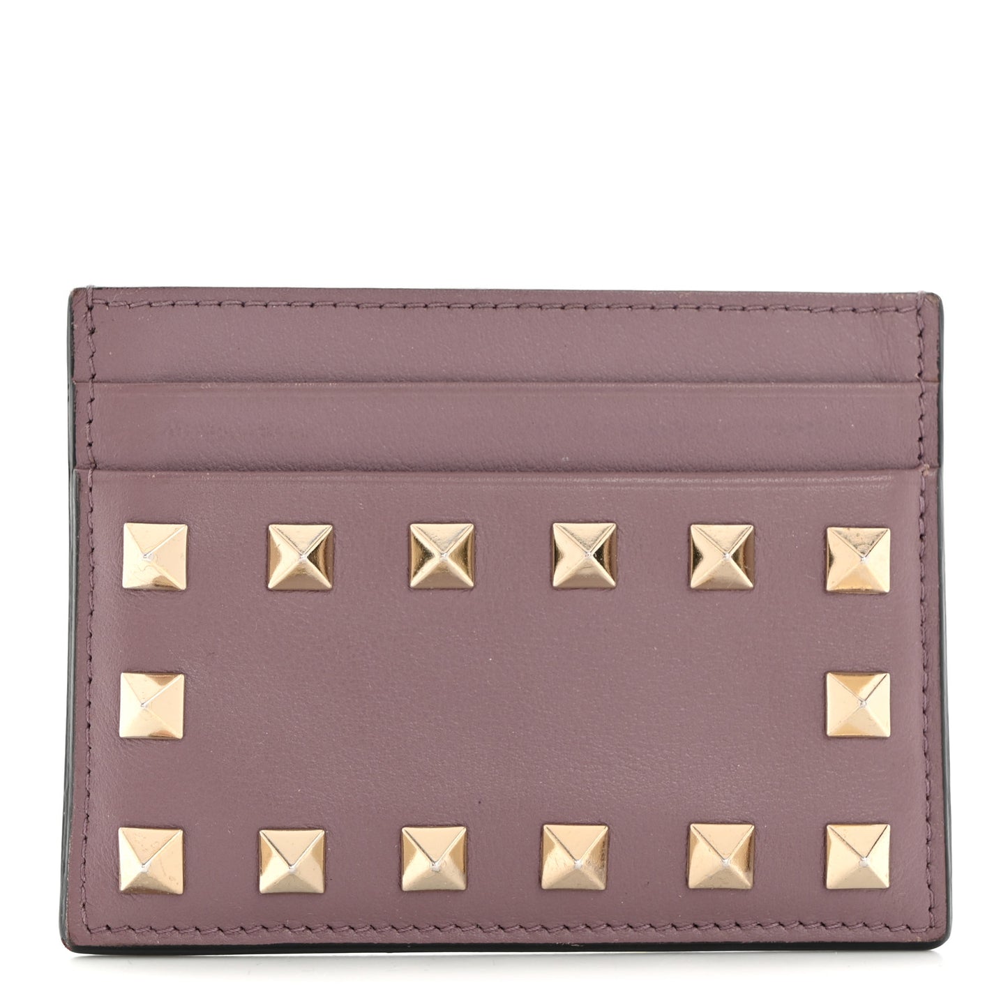 Vitello Rockstud Card Holder Dark Mauve
