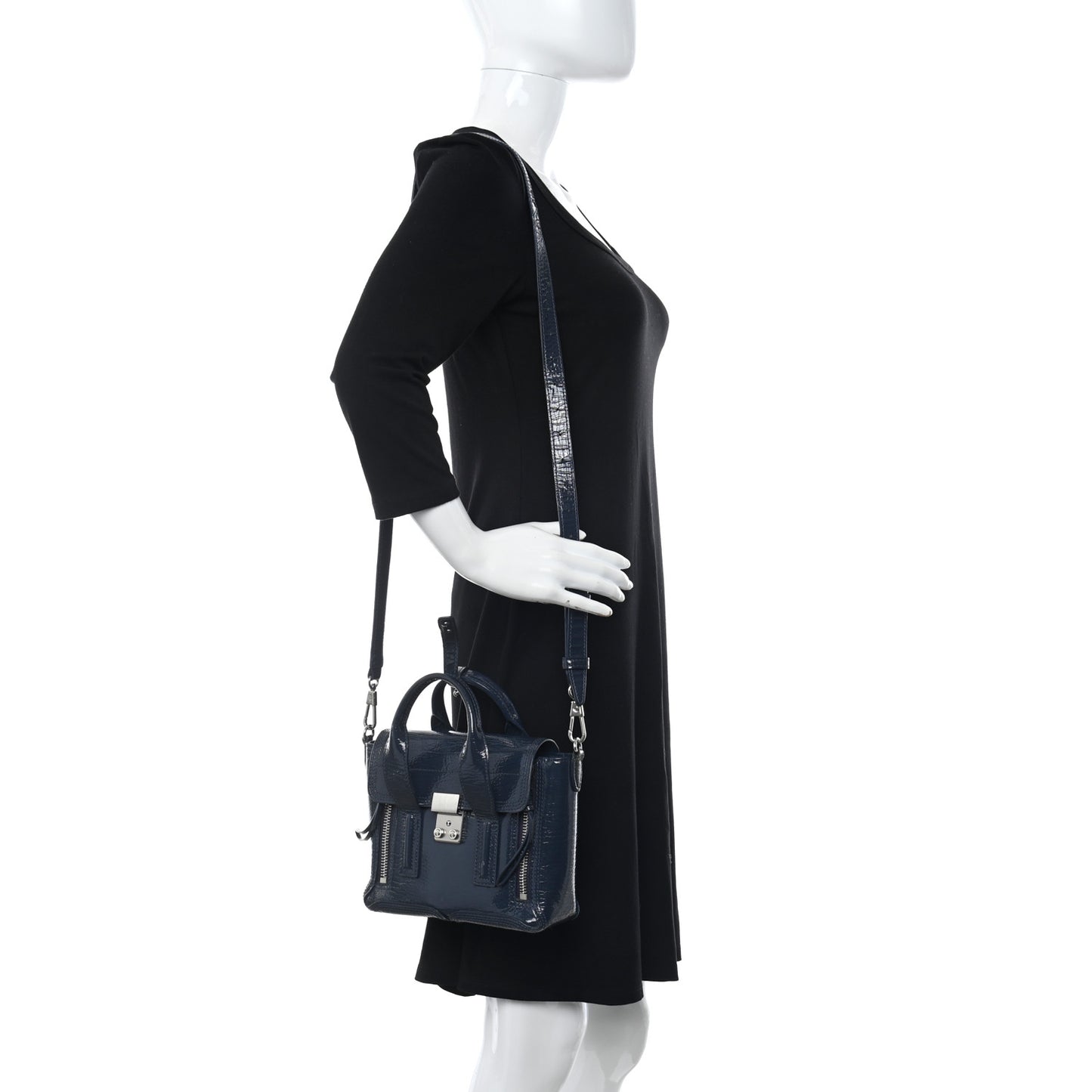 Textured Patent Mini Pashli Satchel Navy
