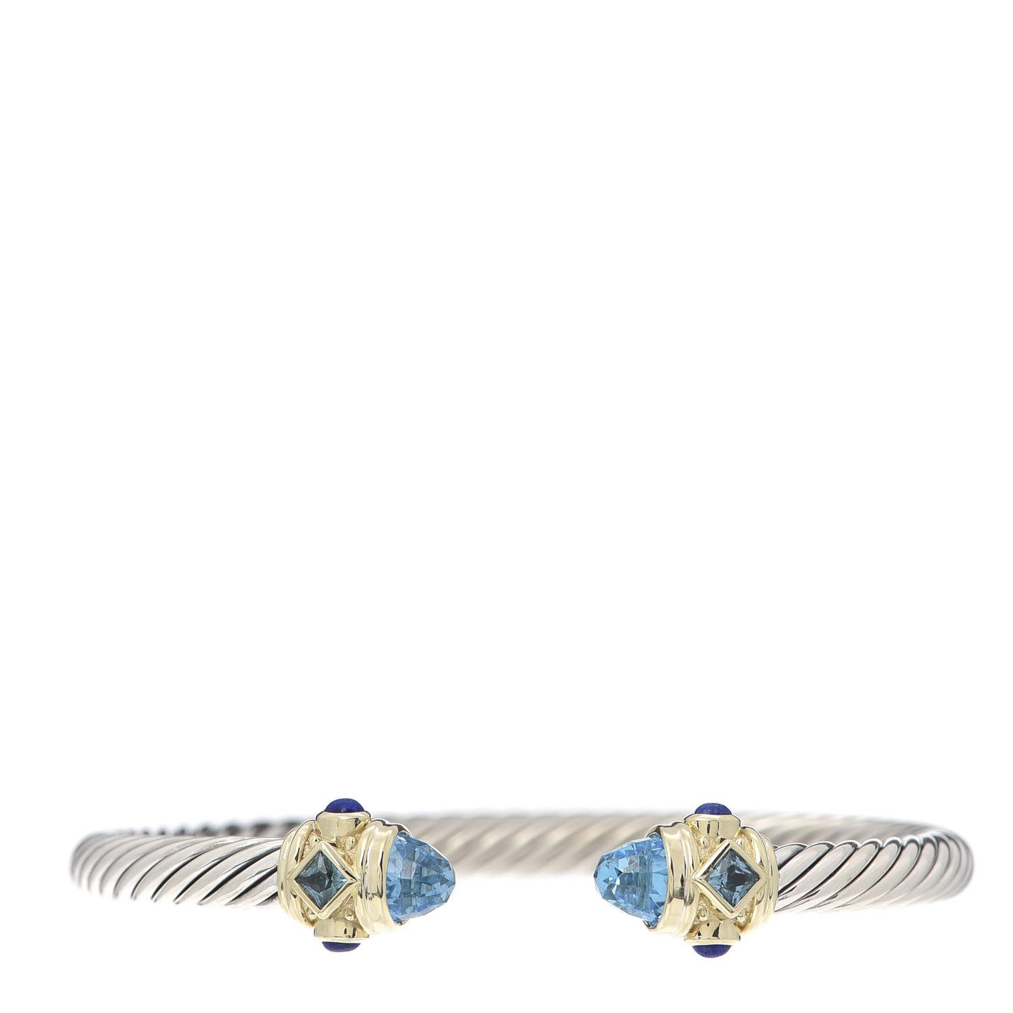 Sterling Silver 14K Yellow Gold Blue Topaz Lapis Lazuli 5mm Cable Renaissance Bracelet