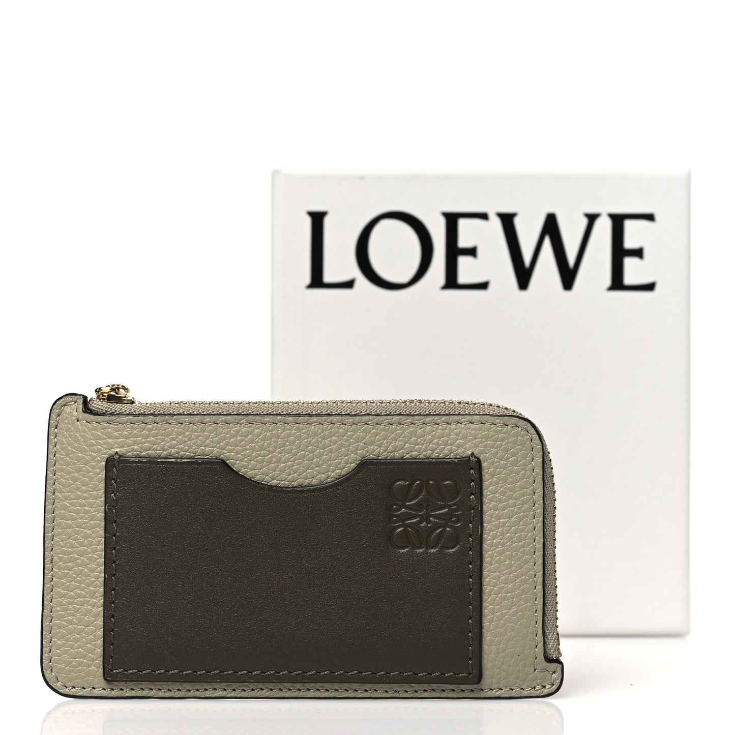 Soft Grained Calfskin Coin Card Holder Sage Green Dark Khaki Green