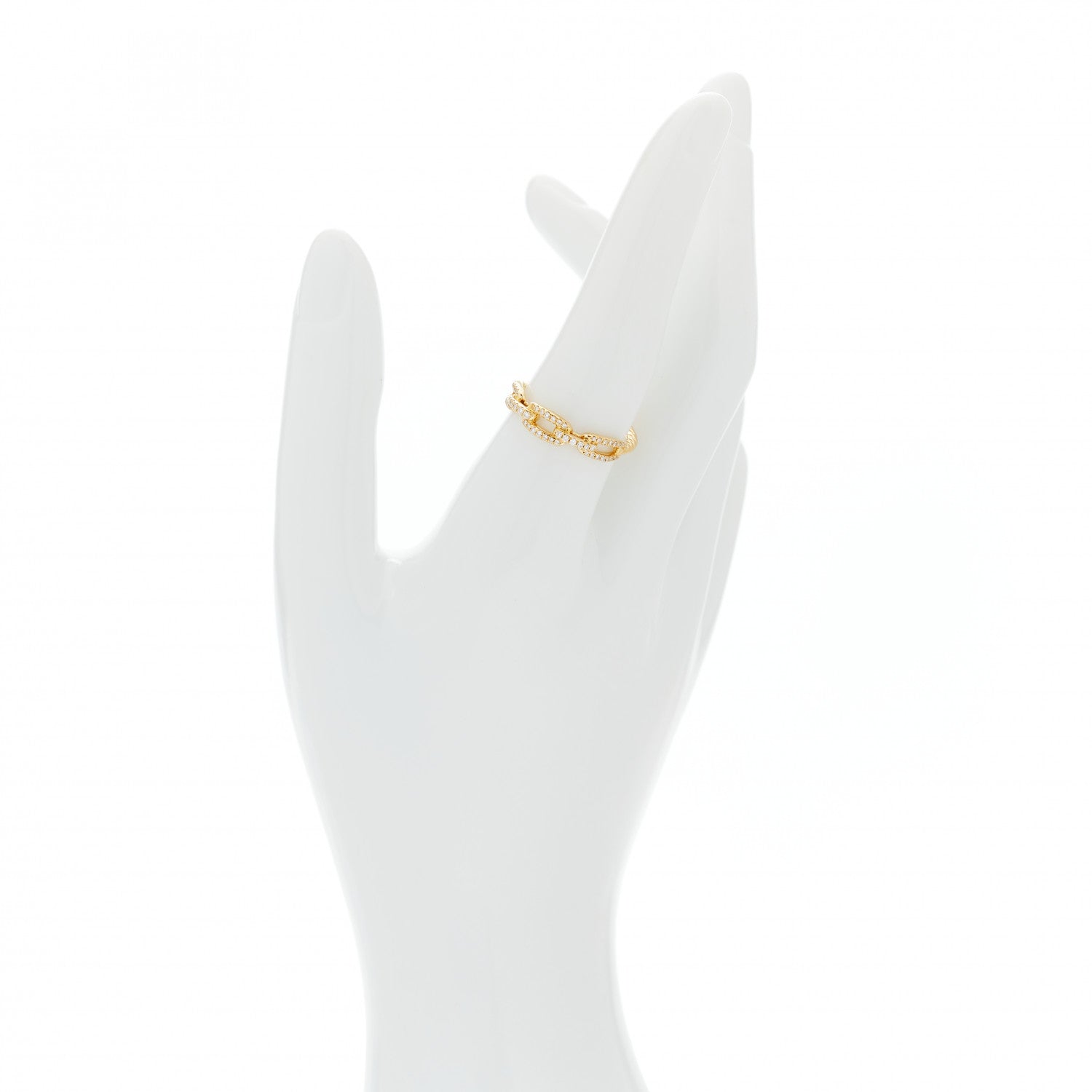 David Yurman 18K Yellow Gold Diamond 4.5mm Stax Single Row Chain Link Ring 57 8 2 of 4