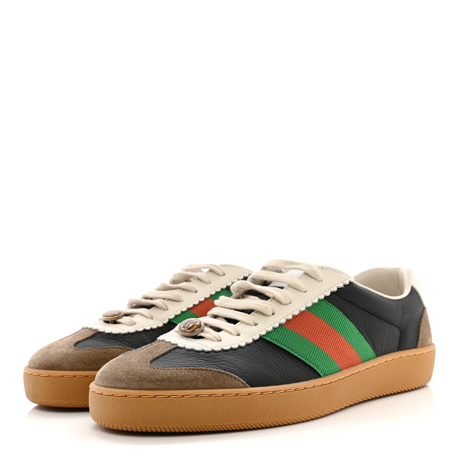 Gucci Calfskin Suede Web Mens G74 Sneakers 7 Ardesia Black New Mystic White 3 of 10