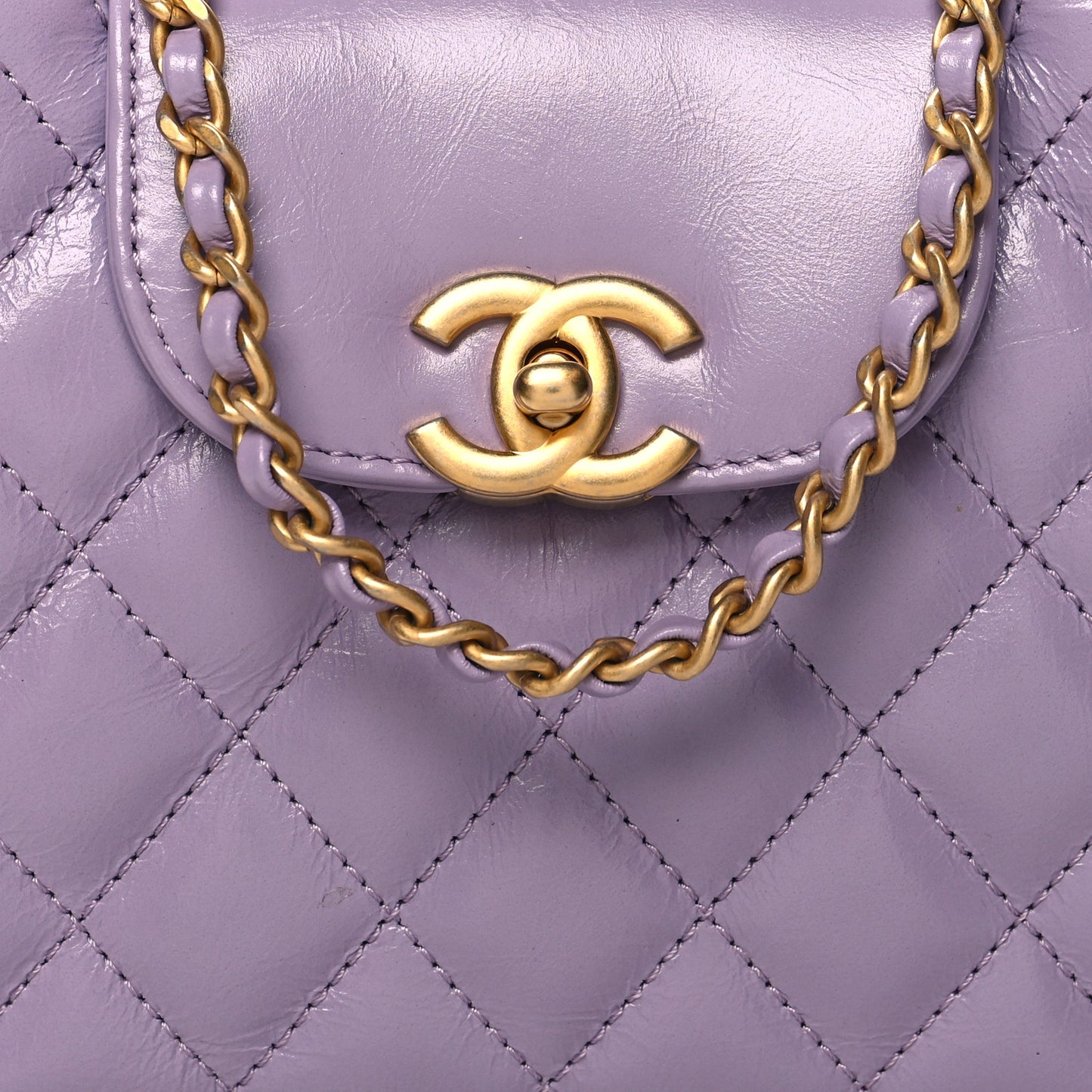 Shiny Aged Calfskin Quilted Nano Kelly Shopper Lilac