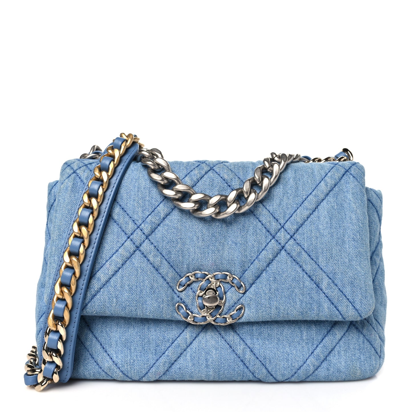 Denim Quilted Medium Chanel 19 Flap Blue