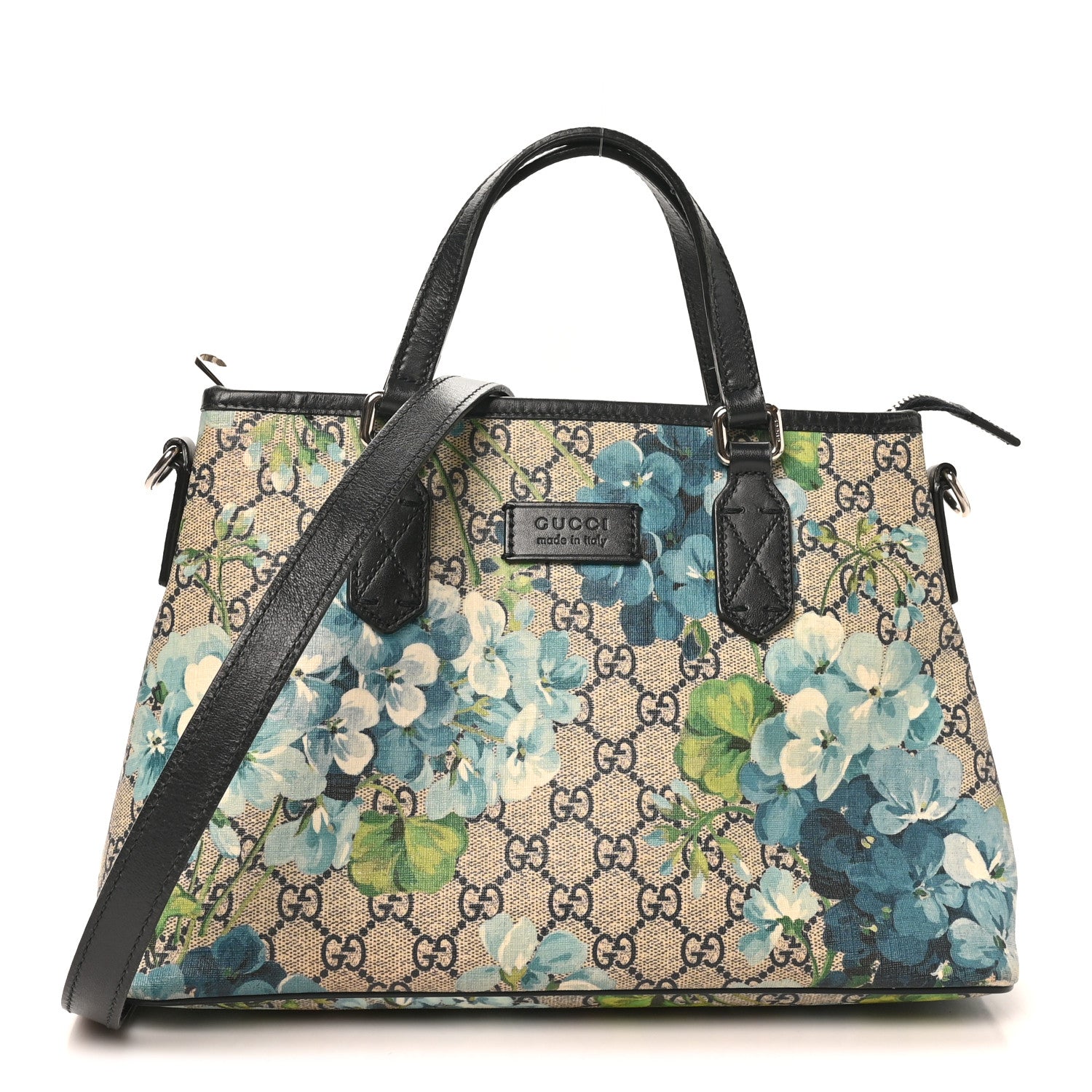 Gucci GG Supreme Monogram Blooms Small Zippered Tote Blue 1906316