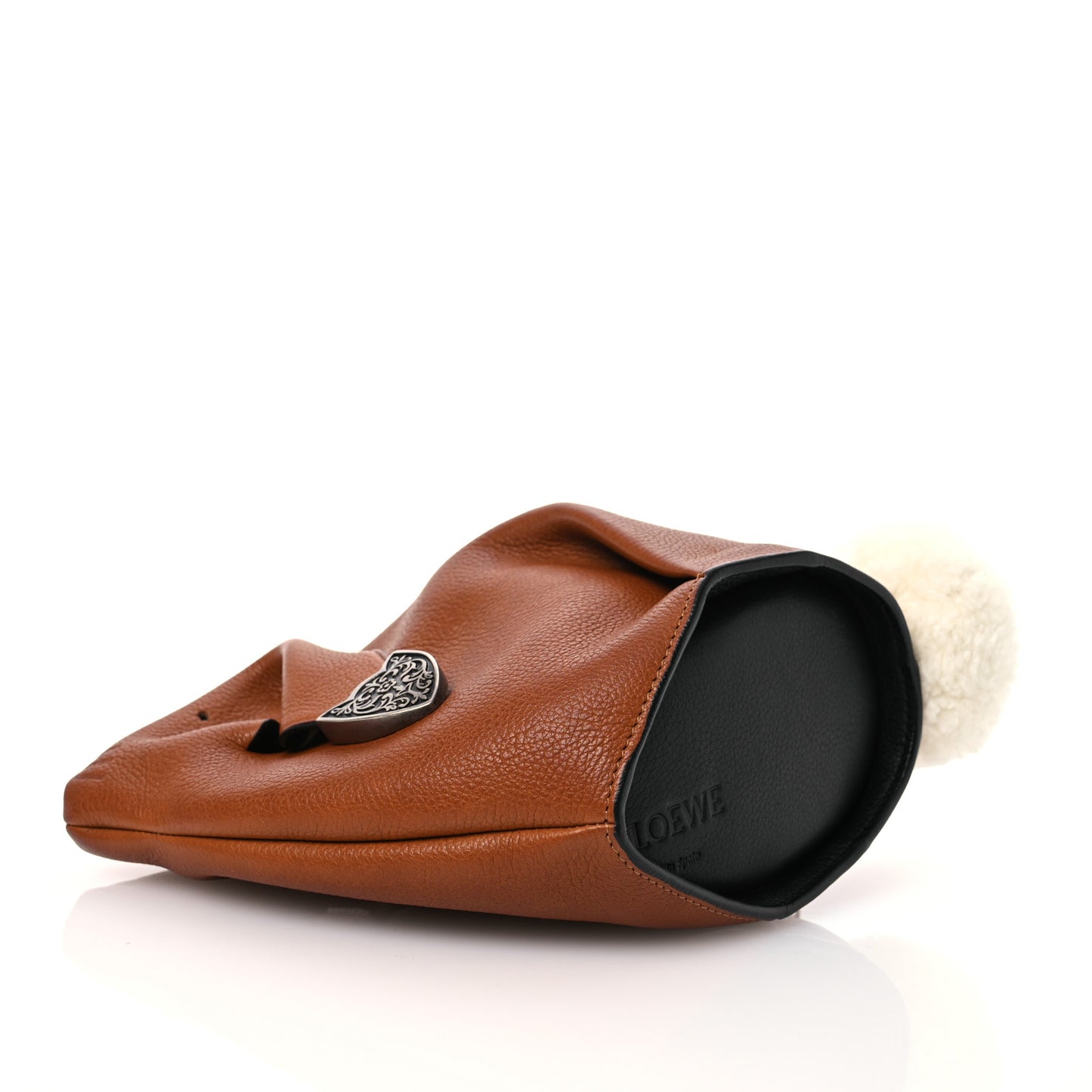 Calfskin Shearling Mini Bunny Western Crossbody Bag Walnut