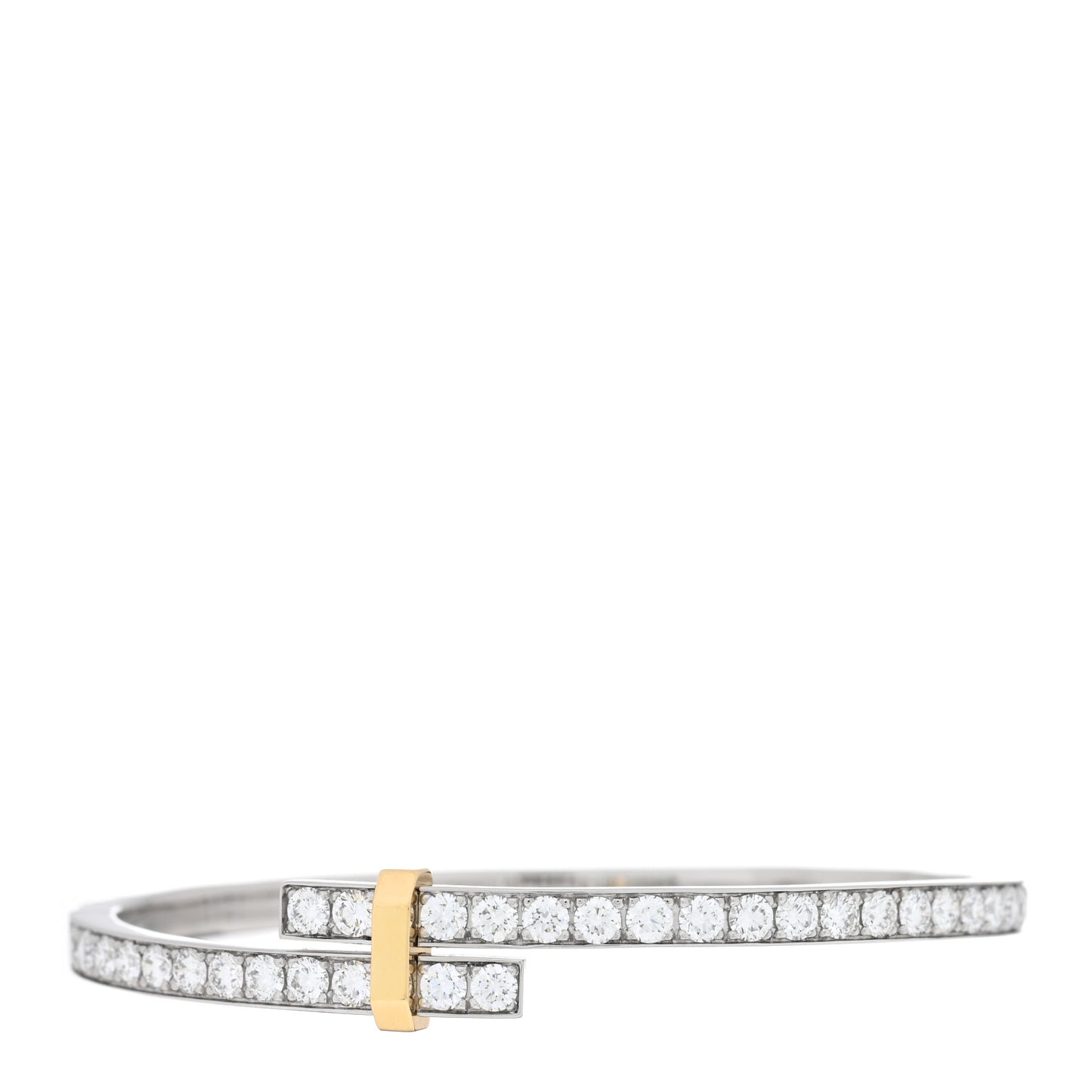 Platinum 18K Yellow Gold Diamond Edge Hinged Bypass Bangle Bracelet
