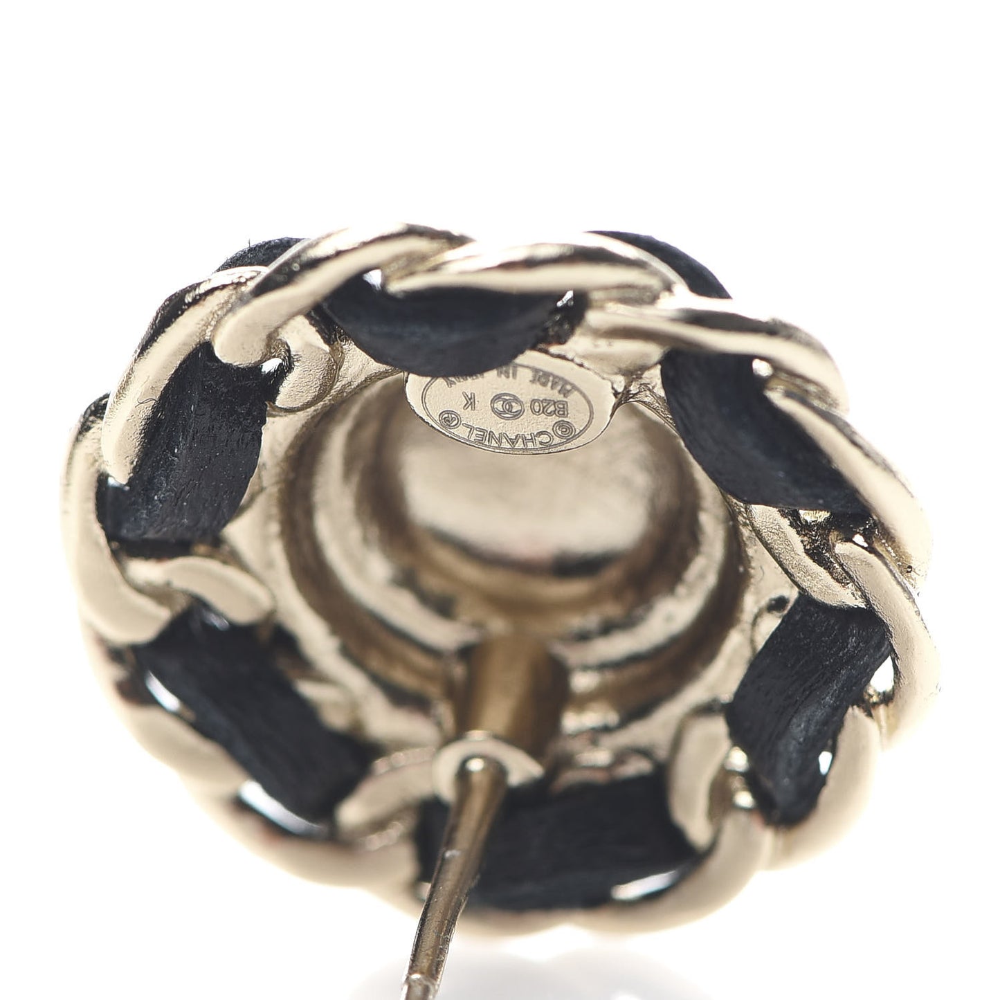 Crystal Metal Chain Around CC Earrings Gold Black