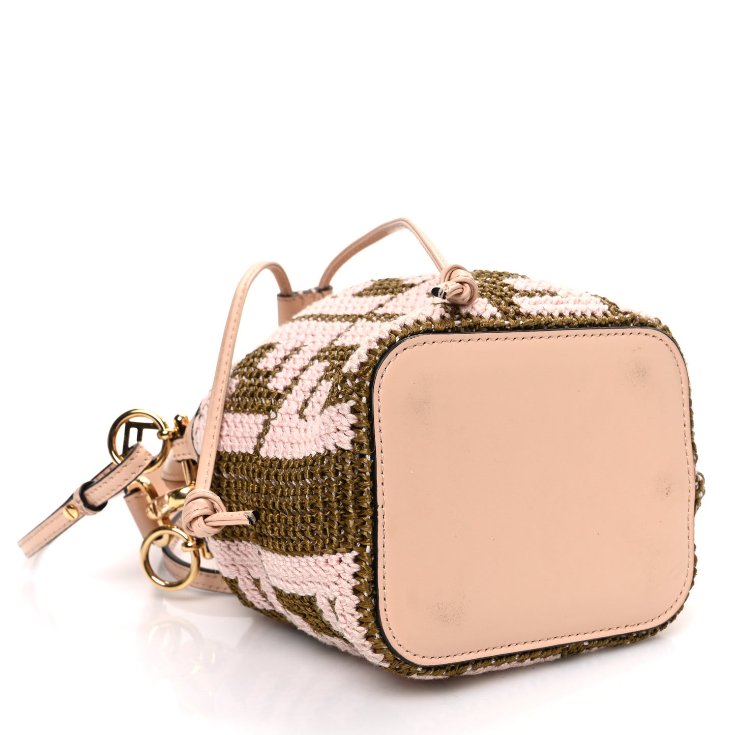 Raffia Vitello King F is Fendi FF Crochet Mini Mon Tresor Bucket Bag Natural Light Rose