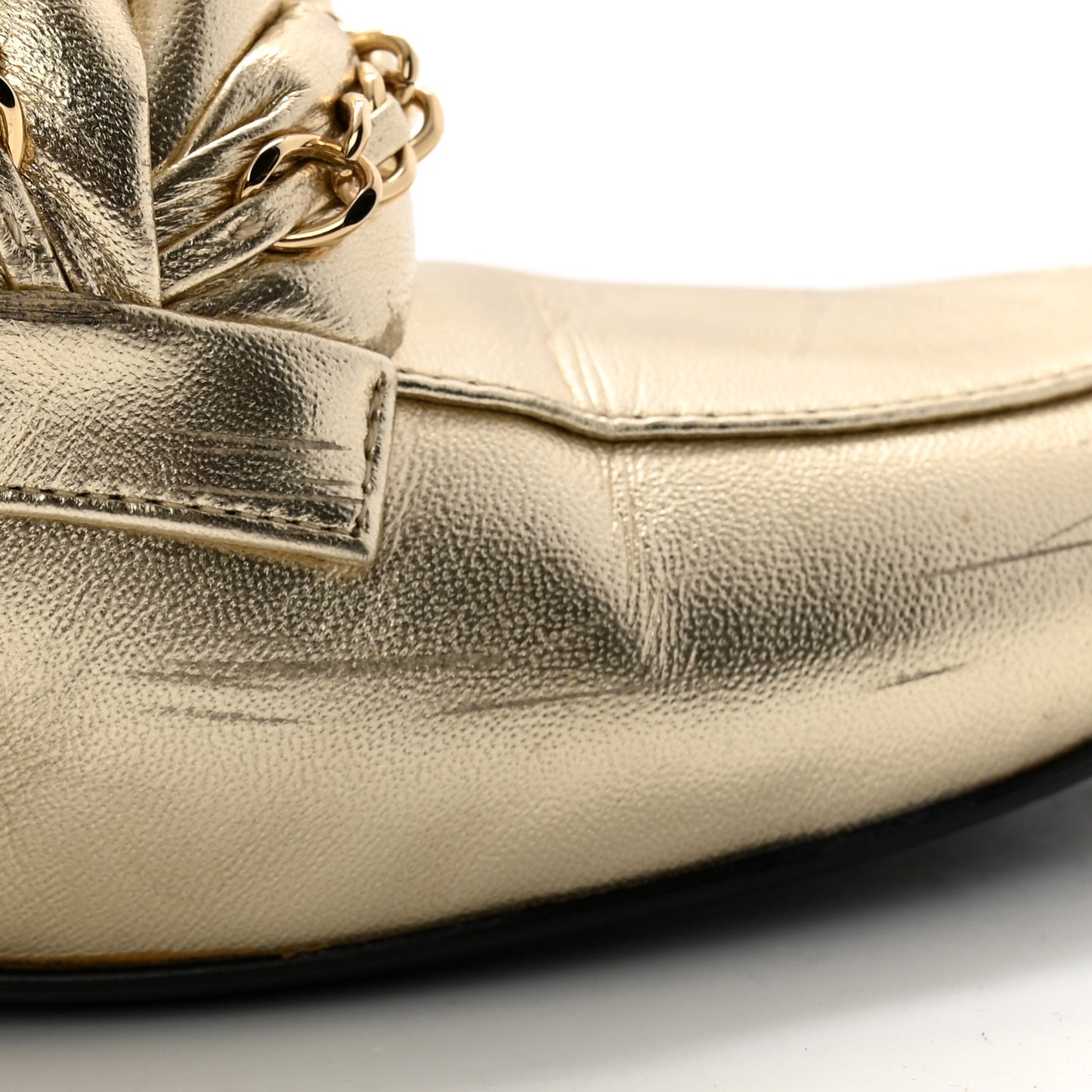 Metallic Lambskin Chain Braided Mules 37.5 Light Gold