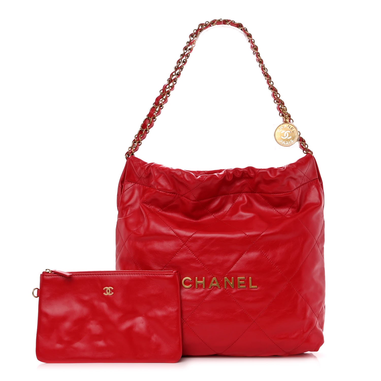 Chanel Shiny Calfskin Quilted Small Chanel 22 Red 1286447