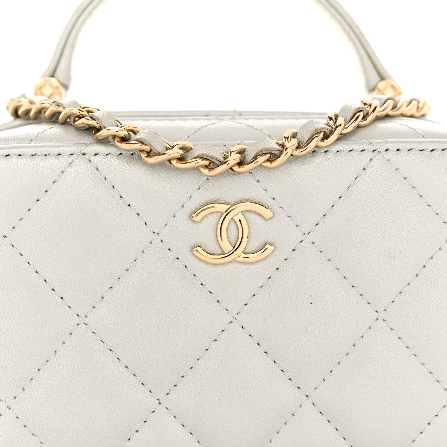 Chanel Metallic Lambskin Quilted Top Handle Vanity Case Silver 9 of 11