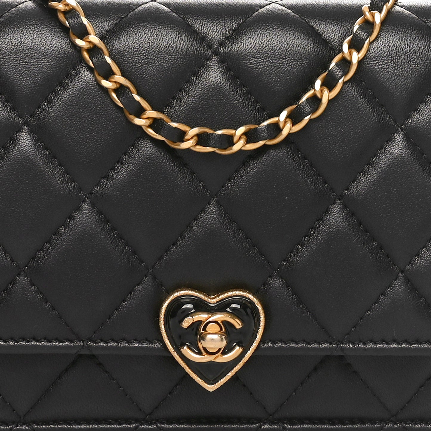 Lambskin Plexiglass Quilted Coco Love Wallet On Chain WOC Black