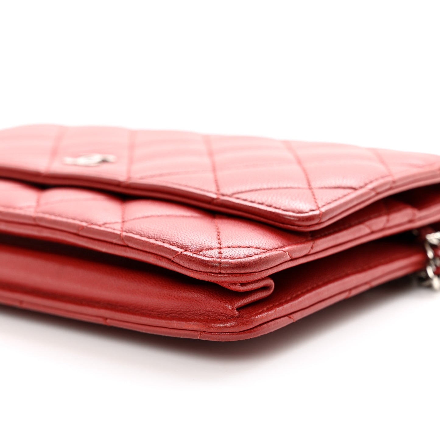 Lambskin Quilted Wallet On Chain WOC Red